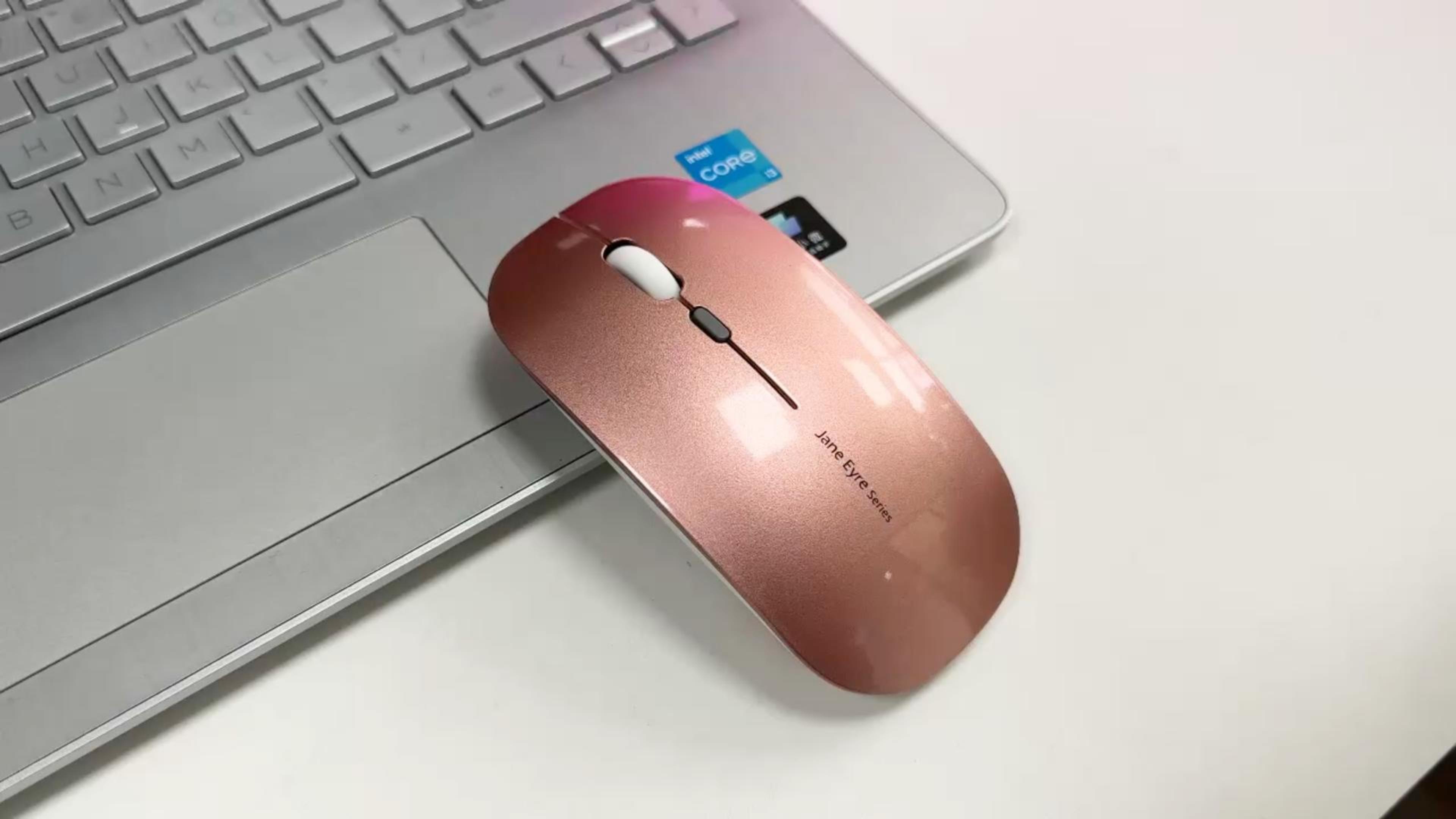 thumbnail video image 2 of Uciefy Wireless Mouse Rechargeable Optical Mouse Slim Silent Mouse with USB Receiver Rose Gold, 2 of 7