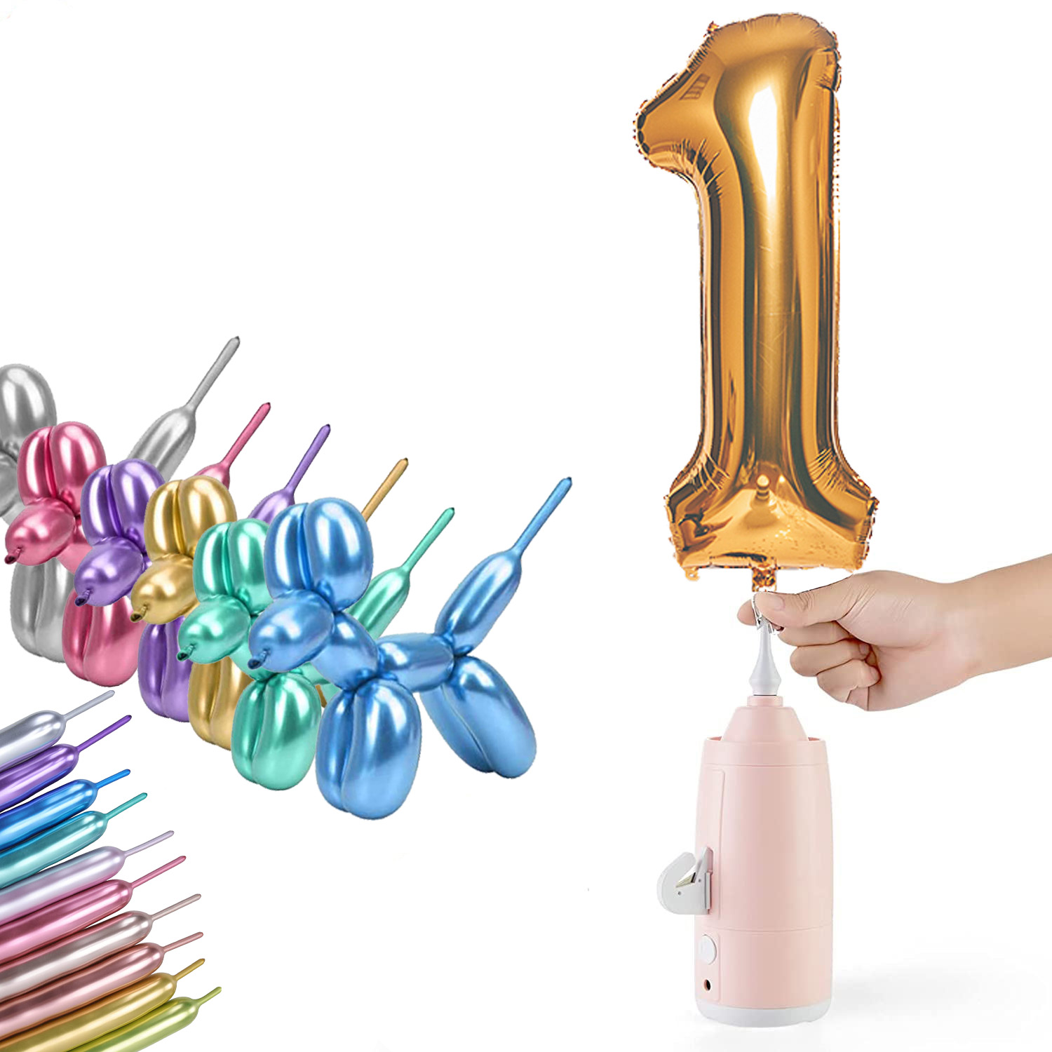 thumbnail video image 2 of Electric Magic Balloon Pump, Electric Air Inflator Party Air Blower Pump with 1 Nozzle 1 Balloon Cutter and 10 Pcs Long Balloons,Great for Twisty Curly Balloon, Foil Balloons, 2 of 7