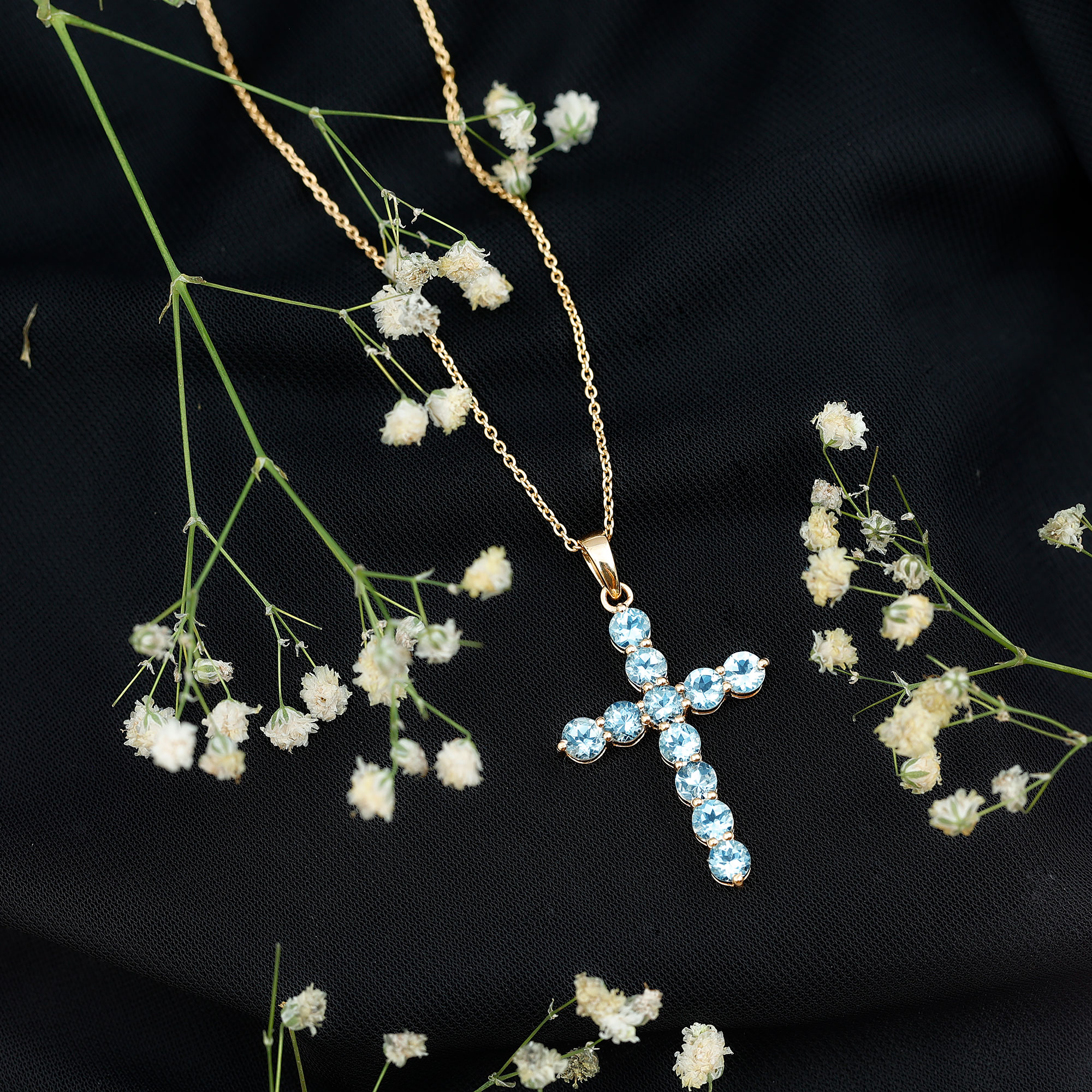 thumbnail video image 2 of Rosec Jewels Natural Aquamarine Cross Pendant Necklace with Chain - Faith Necklace - AAA Quality - Ready to Gift for Christmas, 14K White Gold, 2 of 8