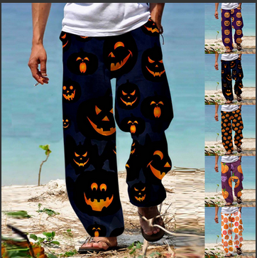 thumbnail video image 2 of HCURIBAD Baggy Pants, Pants for Men Men's Casual Pants Halloween Pumpkinhead Beach Pants with Pockets 2024 New, Halloween Pants, Halloween Pajamas, (Clearance) C L, 2 of 5