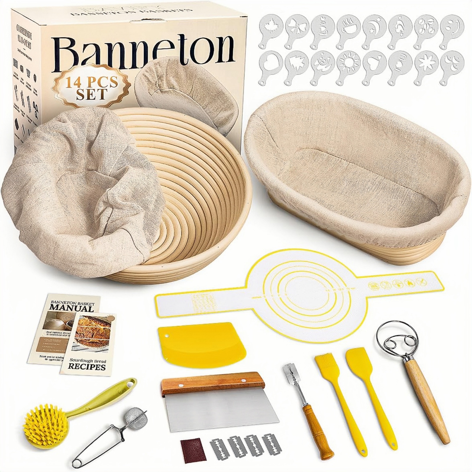 thumbnail video image 2 of Jripae Bread Proofing Basket Set, 9" Round & 10" Oval Banneton Baskets,Complete Sourdough Starter Kit,Sourdough Bread Baking Supplies with Bread Lame, Sling, Dough Whisk, 2 of 8