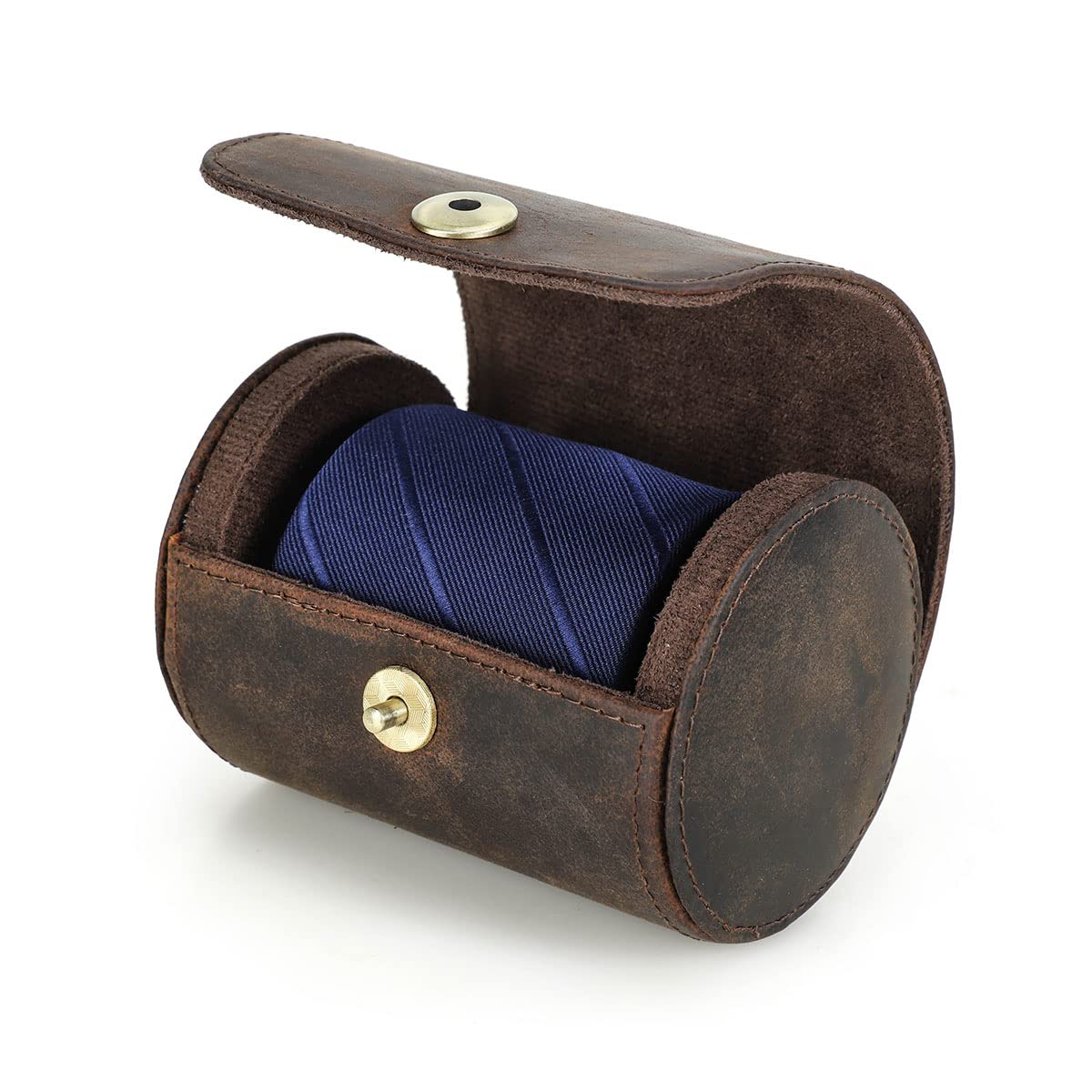 thumbnail video image 2 of Hiram Travel Tie Case, Leather Neckties Storage Box, Coffee, 2 of 8