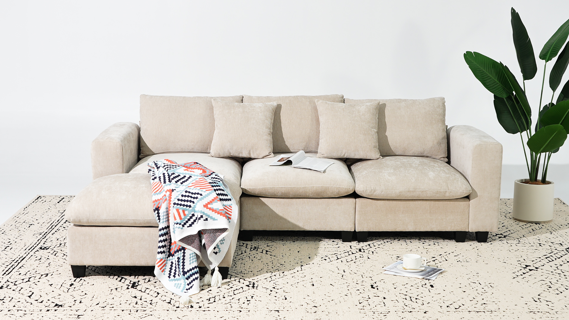 thumbnail video image 2 of WestinTrends Augusta 99" Modular Chenille L-Shaped Sectional Sofa and Chaise With USB/Type-C Ports and Side Pockets, Red, 2 of 15