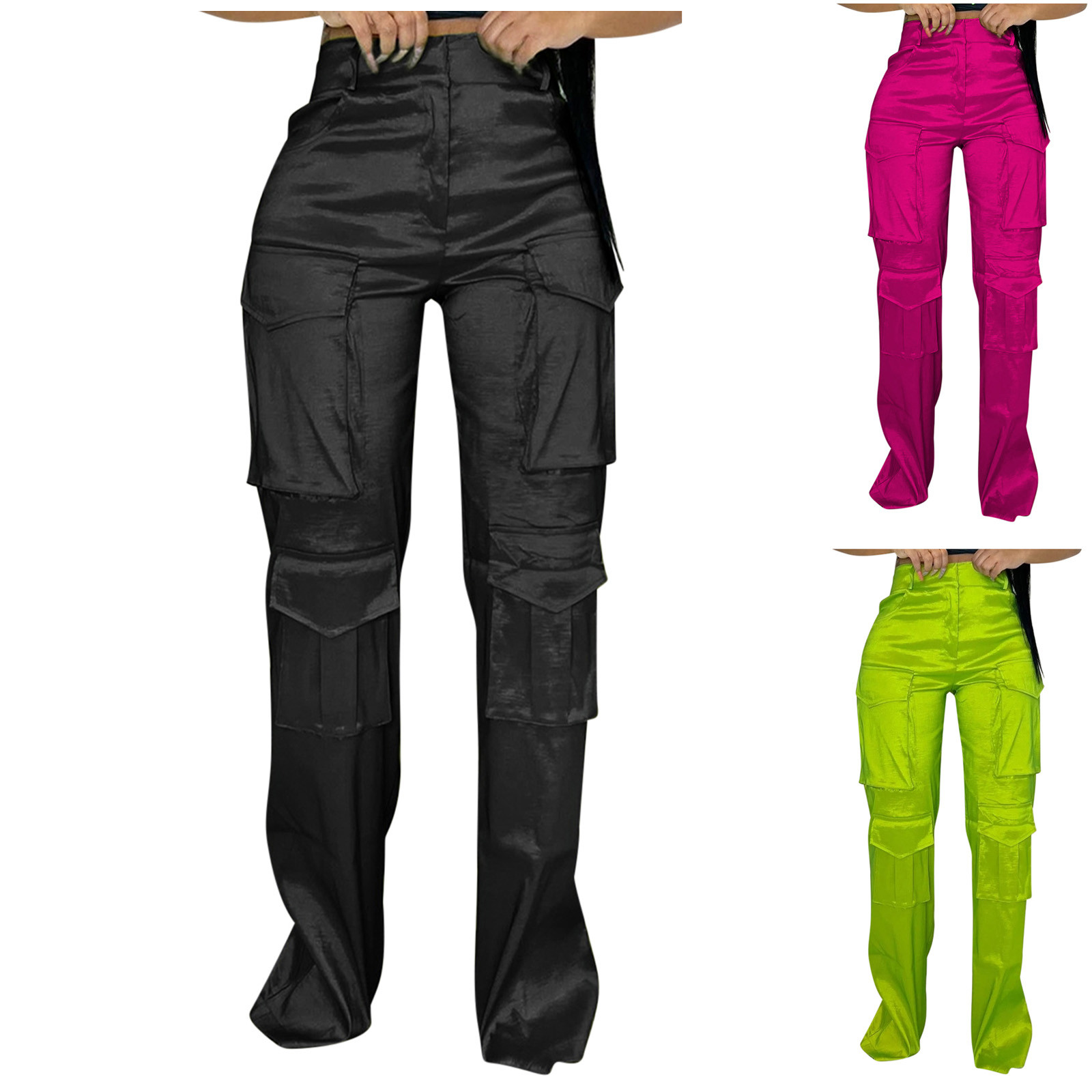 thumbnail video image 2 of WREESH Womens High Waisted Cargo Pants Fashion Casual Long Pants with Pocket Yellow, 2 of 7