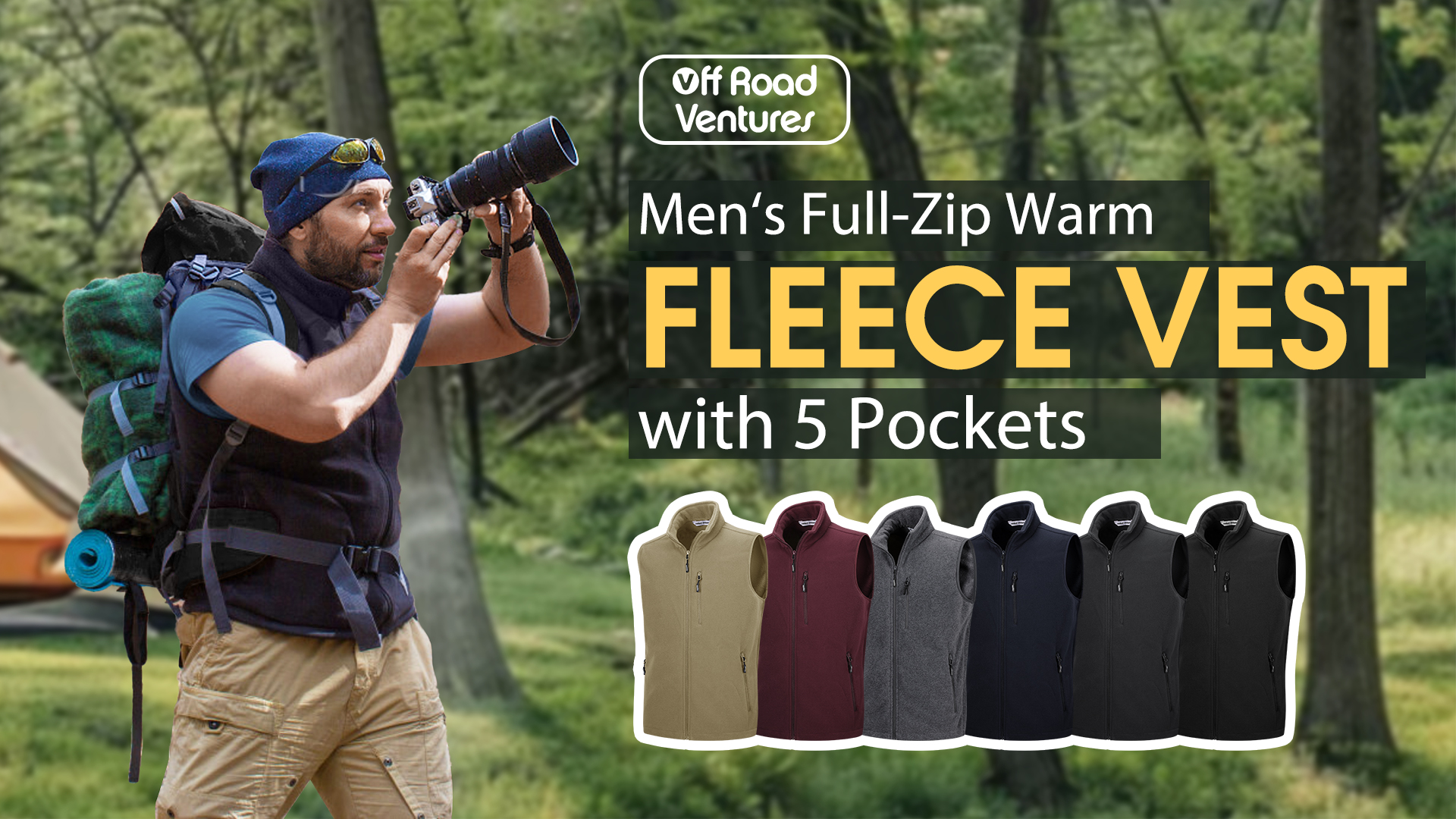 thumbnail video image 2 of Off Road Ventures Men Fleece Vest Lightweight Winter Warm Casual Golf Sleeveless Jacket for Outdoor Running, 2 of 8