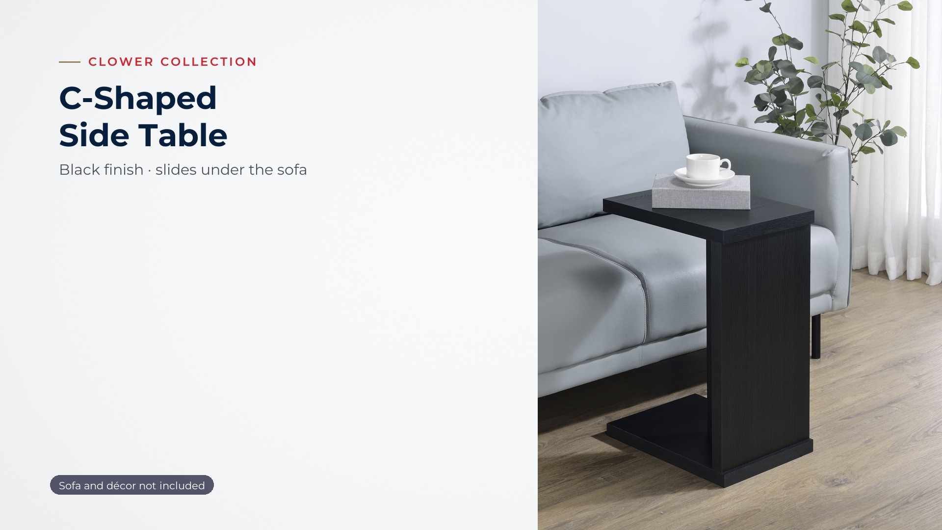 thumbnail video image 2 of Clower Engineered Wood C-Shaped Sofa Side Table Black, 2 of 11