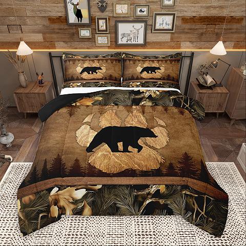 thumbnail video image 2 of Homewish Woodland Animal Wolves Bedding Comforter Set,Rustic Farmhouse Cabin Twin Comforter Sets,Brown Black Bedding Set For Men Women,Super Cozy Room Decor Reversible,2-Piece, 2 of 9