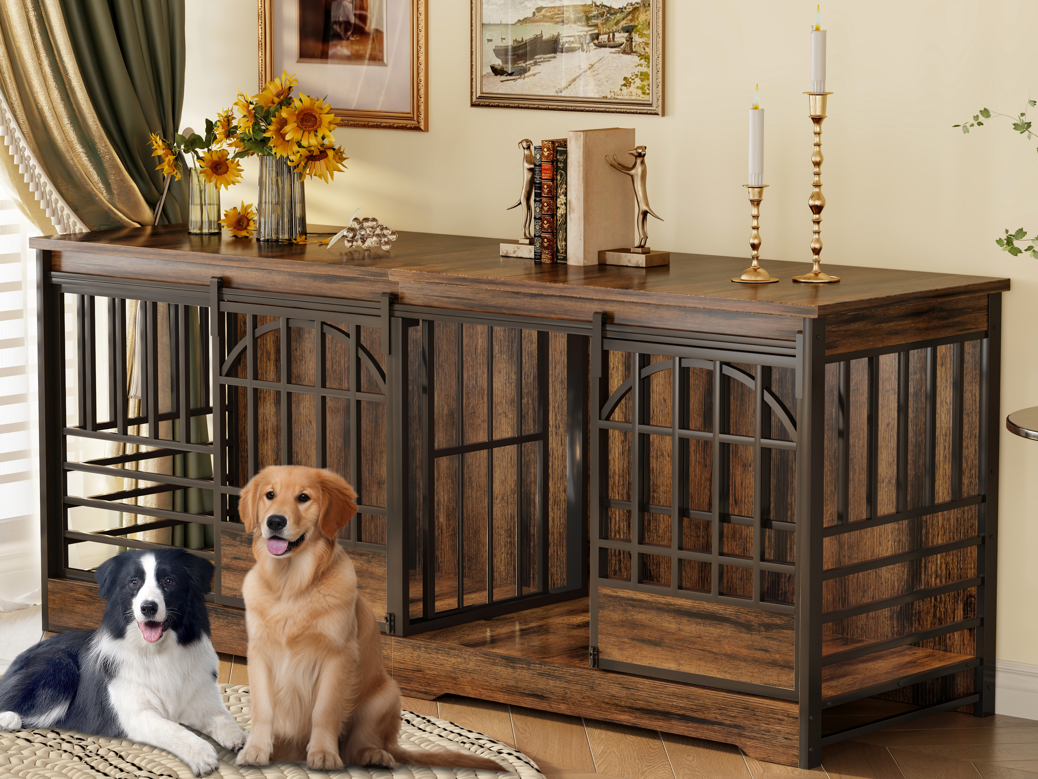 Image result for Bel Ark 78 inch Dog Crate Furniture, Heavy Duty Double Cage, Removable ...