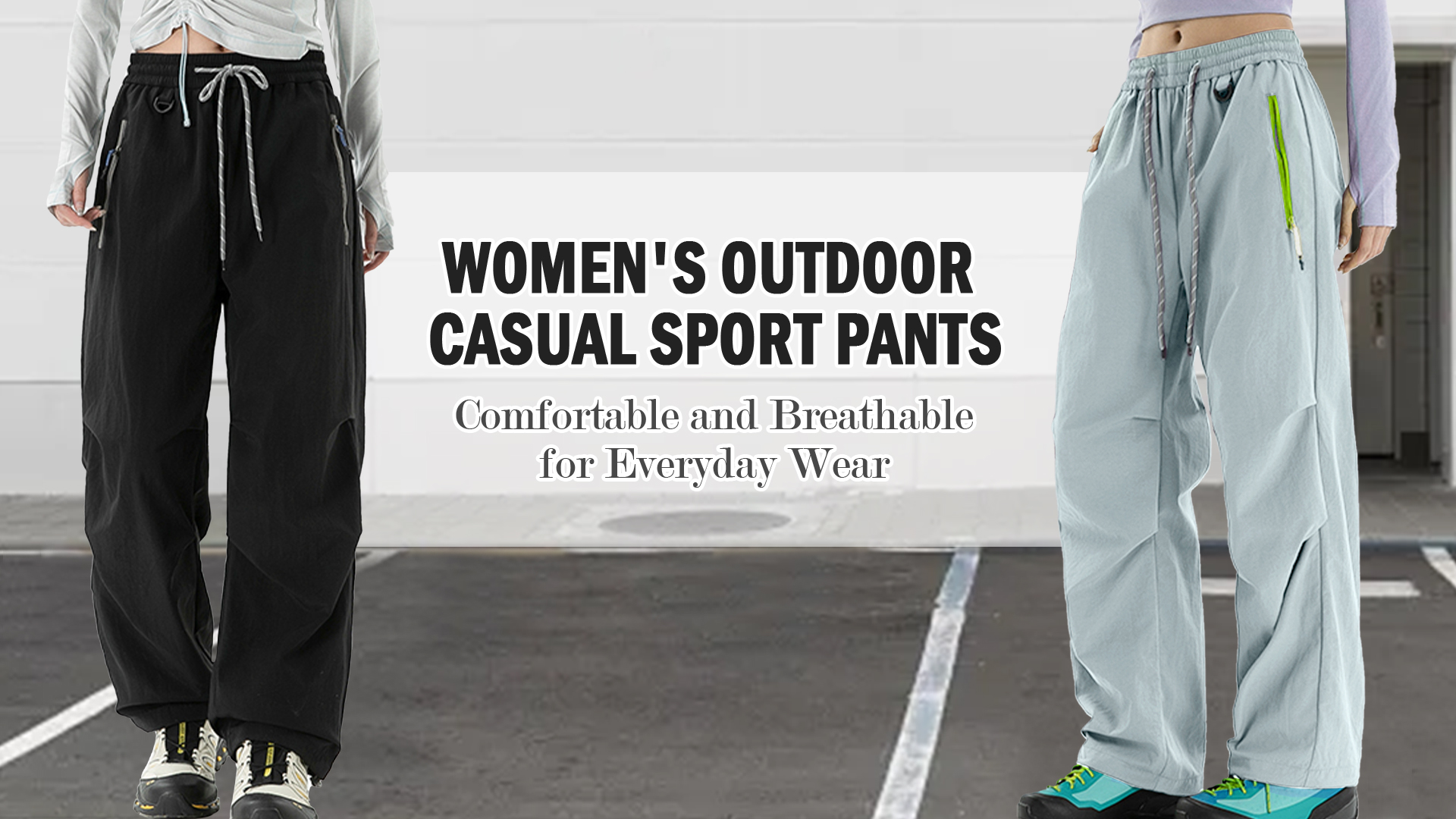 thumbnail video image 2 of FEOYA Women's Baggy Cargo Pants Ladies Hiking Track Pants Parachute Pants Waist drawstring Outdoor Quick Dry Waterproof Trousers with Zipper Pockets Y2K Streetwear XL, 2 of 7