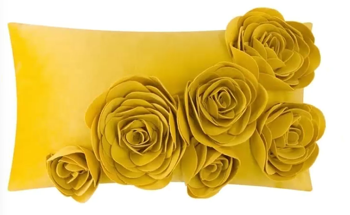 thumbnail video image 2 of JWH 3D Handmade Valentine Decorative Velvet Rose Pillow Case 12x20inch Yellow, 2 of 8
