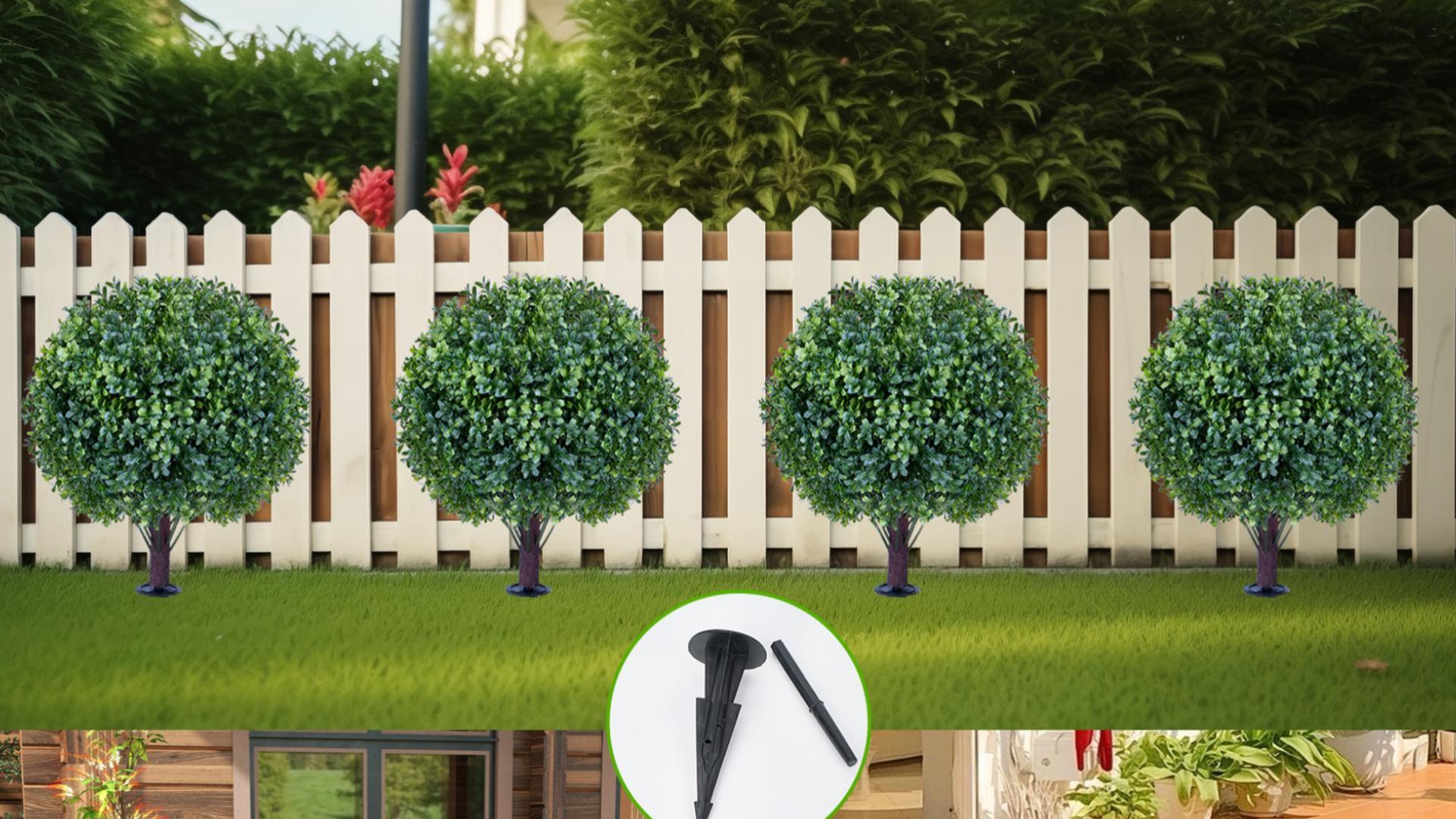 thumbnail video image 2 of 2 16in Artificial Boxwood Sphere Bushes - UV Resistant, with Stakes, Porch/Planter/Indoor Decor, 2 of 8