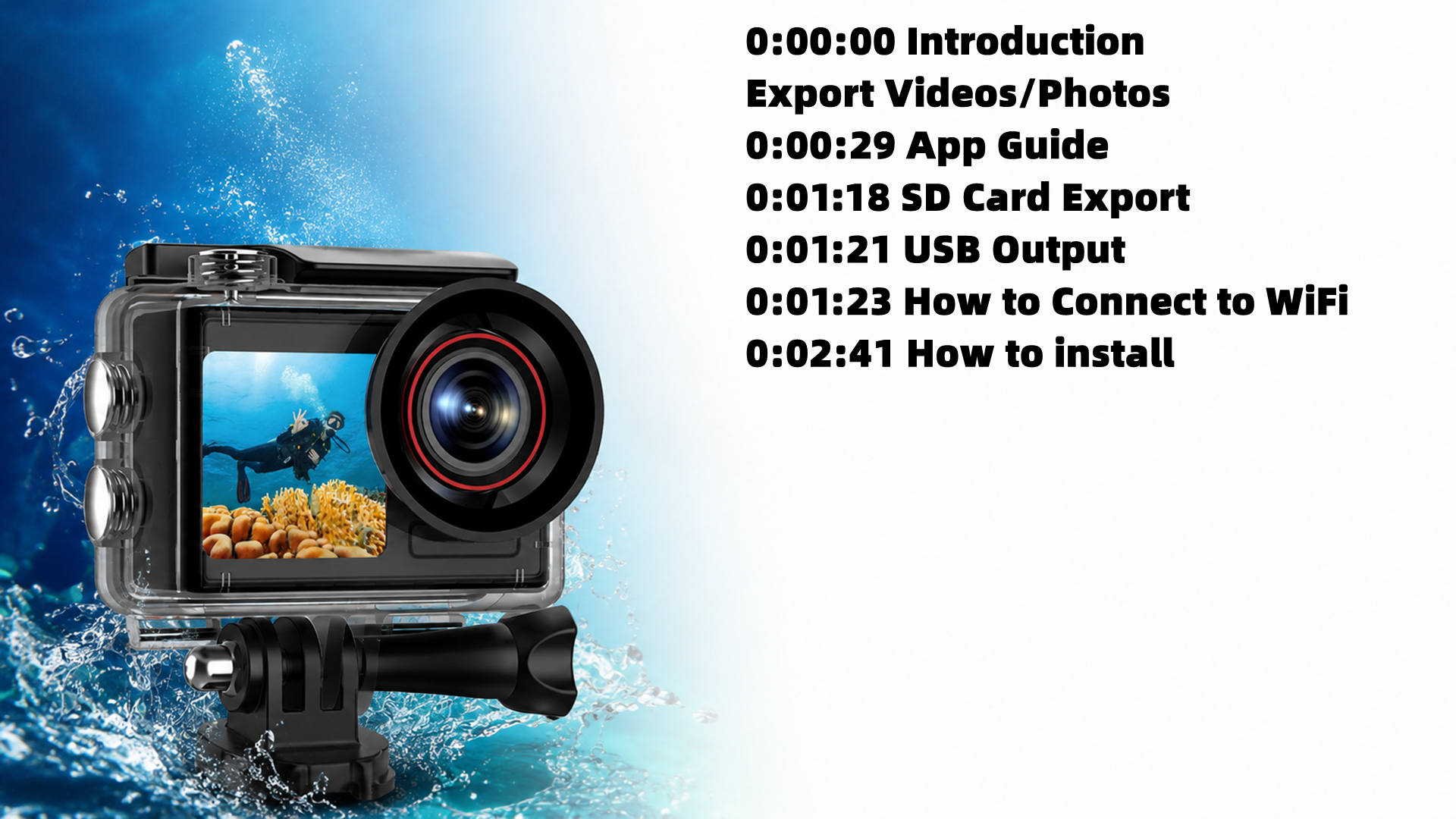 thumbnail video image 2 of Action Camera 4K 60FPS 30MP with Front LCD and Rear Touchscreen, Underwater Camera 132FT Waterproof,EIS,5X Zoom,2.4G Wifi Remote Control,Vlog Cam,Dual Batteries,Mount Kit,First-Person Perspective, 2 of 14