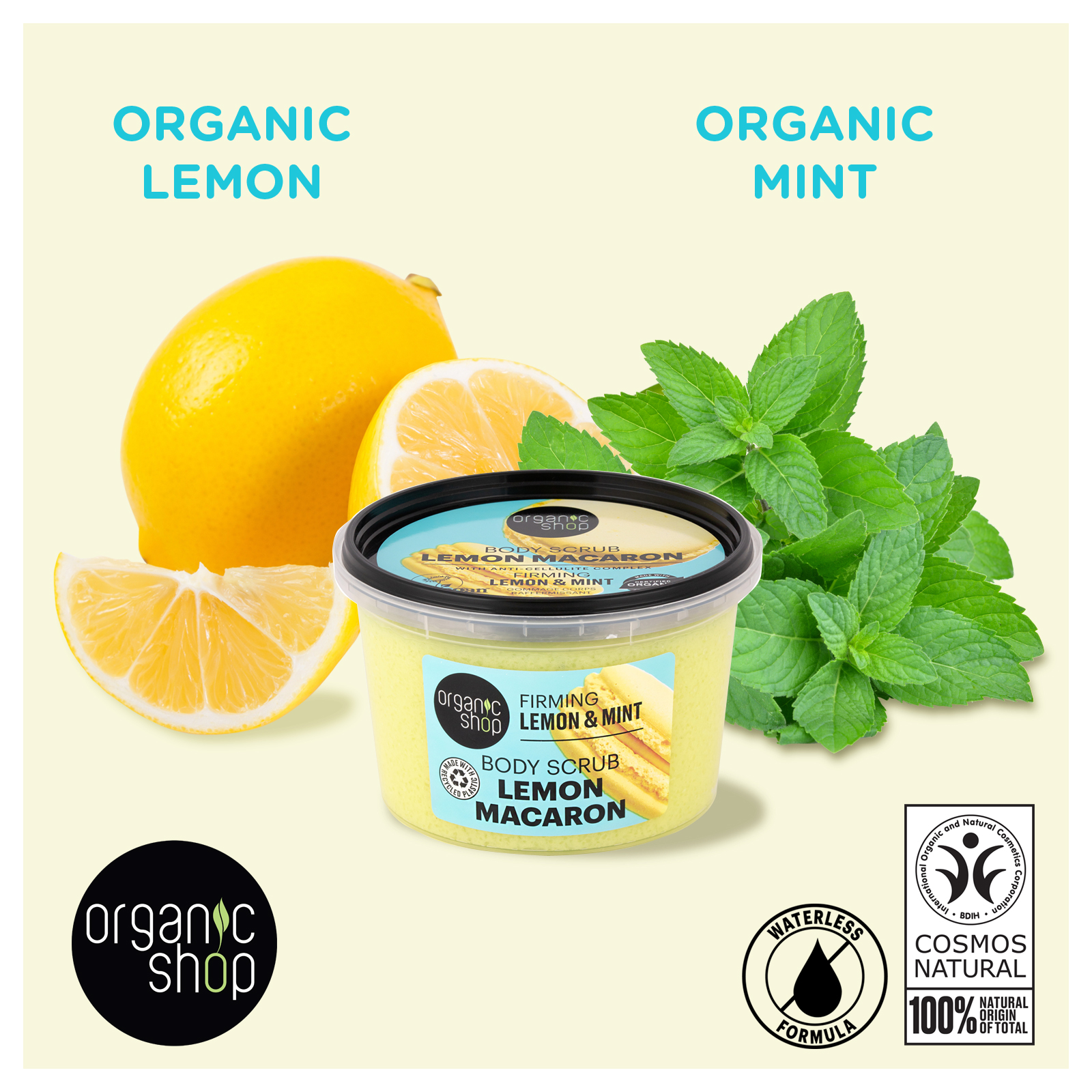 thumbnail video image 2 of Organic Shop Lemon, Firming & Exfoliating Body Scrub, 100% Vegan & Organic, Daily Exfoliant, Detox & Moisturizer, Body, Face, Hand & Foot, Intensive Care & Skin Toning. 250ml., 2 of 10