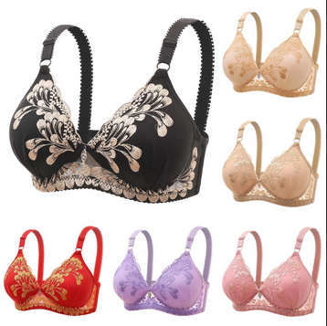 thumbnail video image 2 of snowsong Wireless Bras,2024 New Style Women's Embroidery Print Comfortable Breathable Non-Underwire Adjustable Push-up Bra,Bras for Women,Push up Bras,Plus Size Bras, Red M, 2 of 3