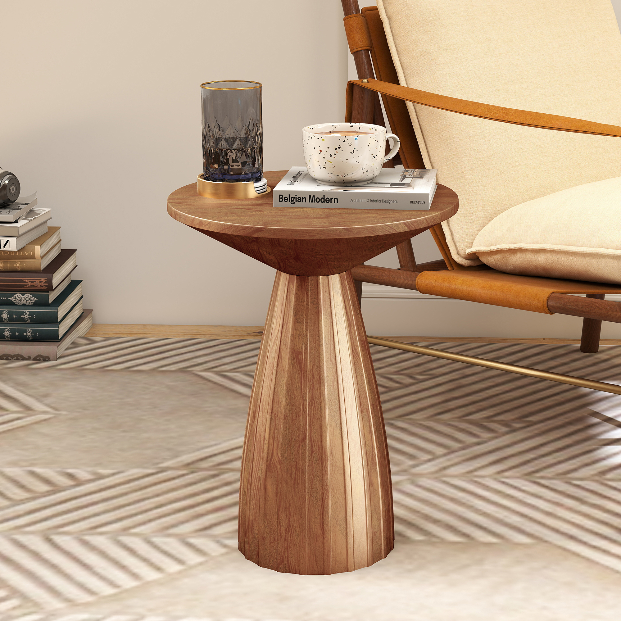 thumbnail video image 2 of Oubayajia Round Side Table, Small Couch End Table Drink Table, Metal, Brown, 2 of 8