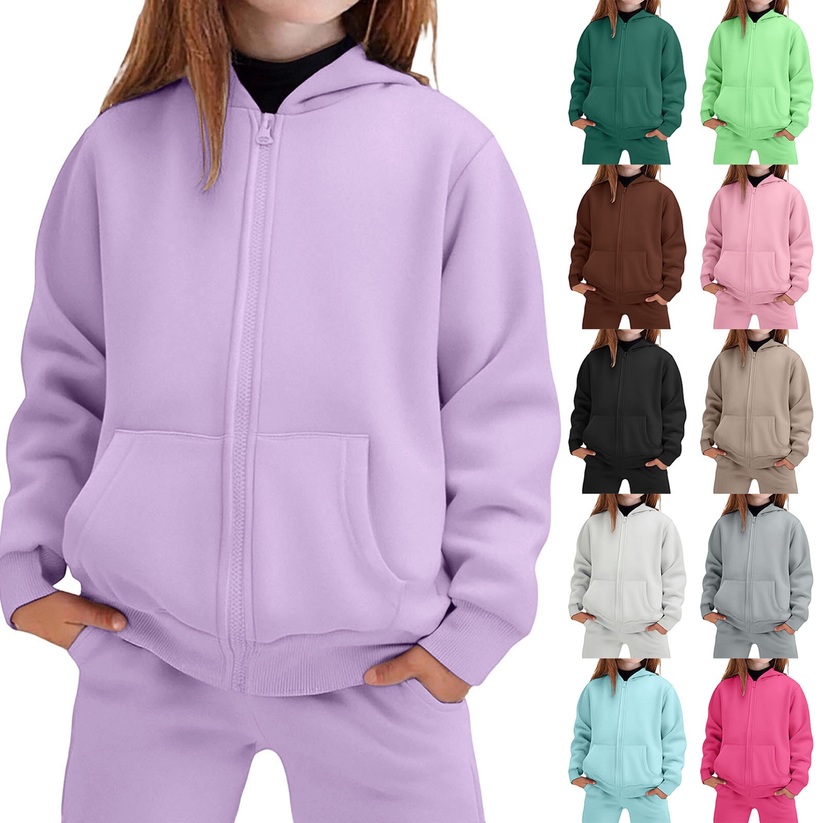 thumbnail video image 2 of Girls Sweatsuit Set 2 Piece Outfits Girls Sweatsuit 4T Zipper Hooded Sweatshirt Wide Leg Sweatpants Kids Clothes with Pockets(Size 9-10 Years,fg2-Light Pink), 2 of 4
