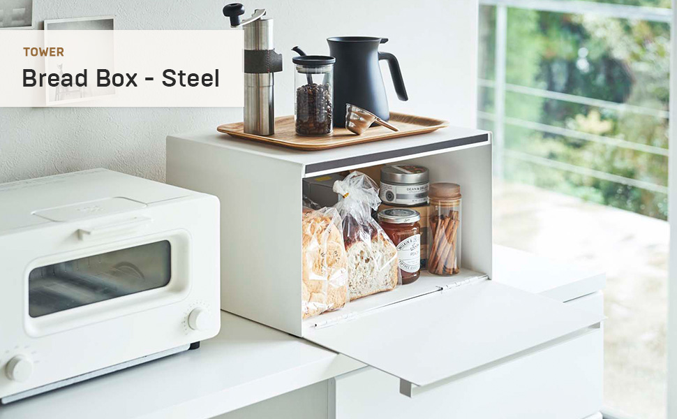 thumbnail video image 2 of Yamazaki Home Bread Box - Two Styles, Black, Steel, Horizontal, Supports 22.2 pounds, Handle, No Assembly, 2 of 8