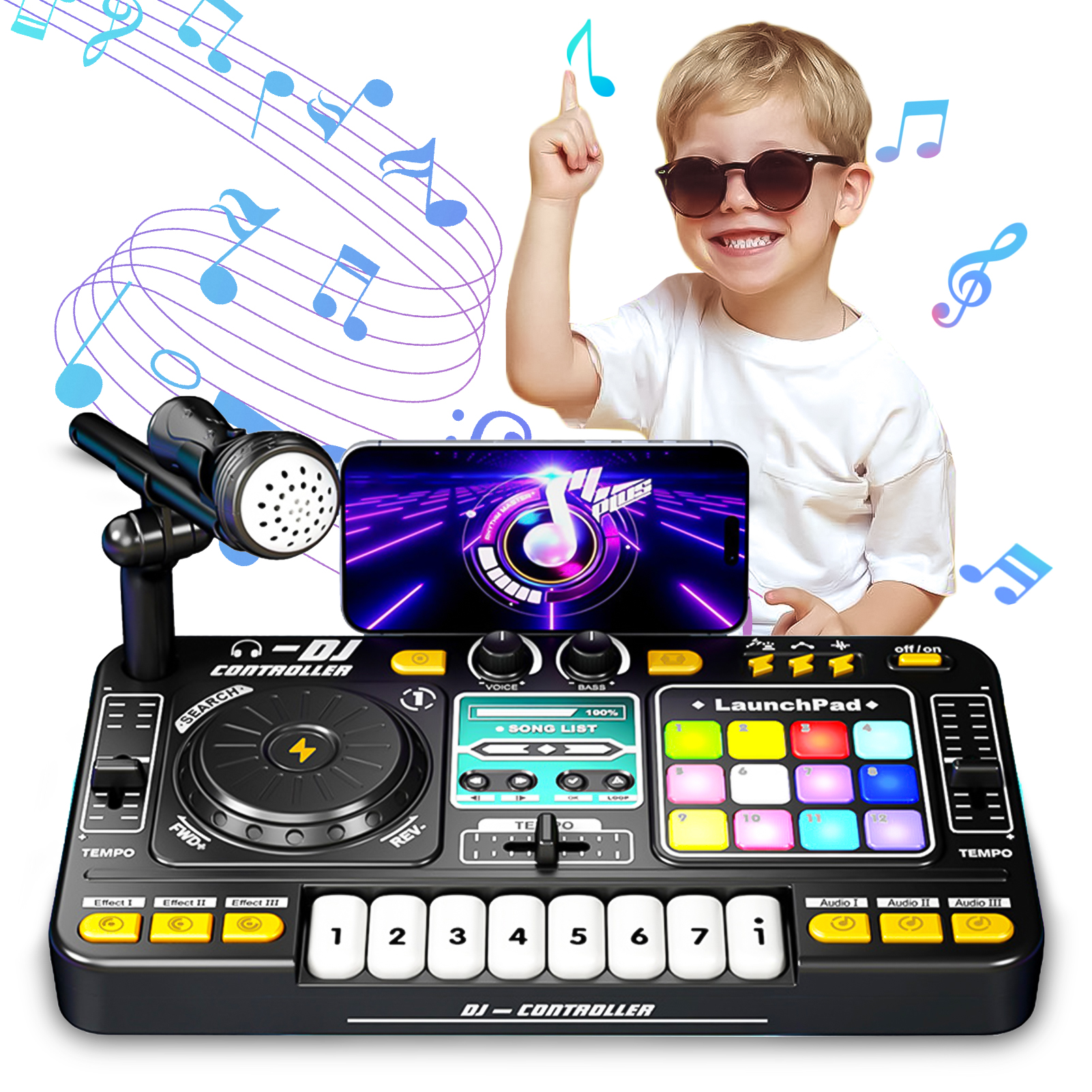 thumbnail video image 2 of Sunforu DJ Toy Set for Kids, Toddler Musical DJ Party Mixer Toys with Lights Sounds & Bluetooth-enabled, Multi-functional Musical Instrument, Best Gift for Ages 4+, 2 of 9