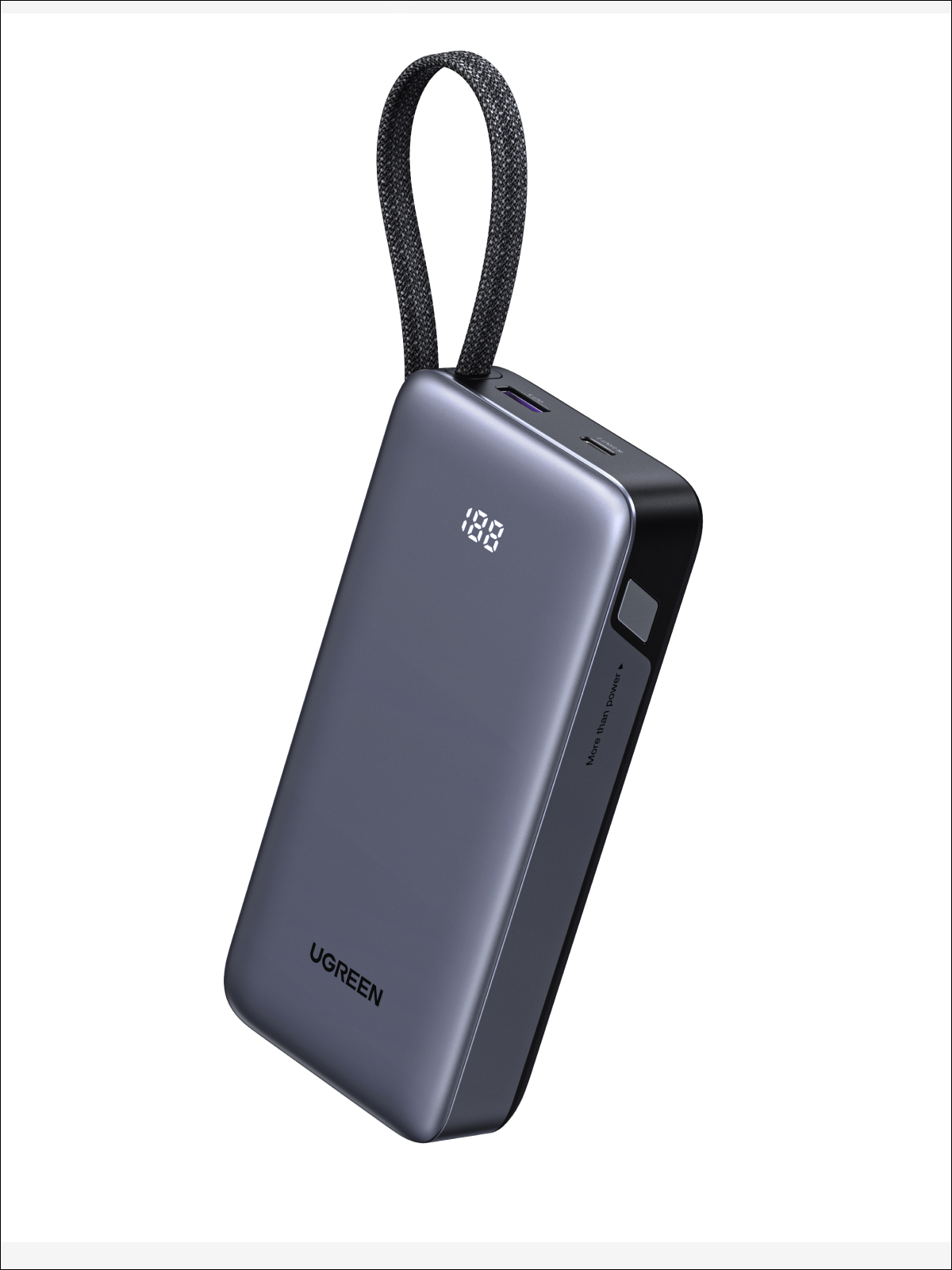 thumbnail video image 2 of UGREEN Nexode 45W Power Bank, 20,000mAh Portable Charger with Built-in USB-C Cable, 3-Port Fast Charging for Phones and Tablets, 2 of 9