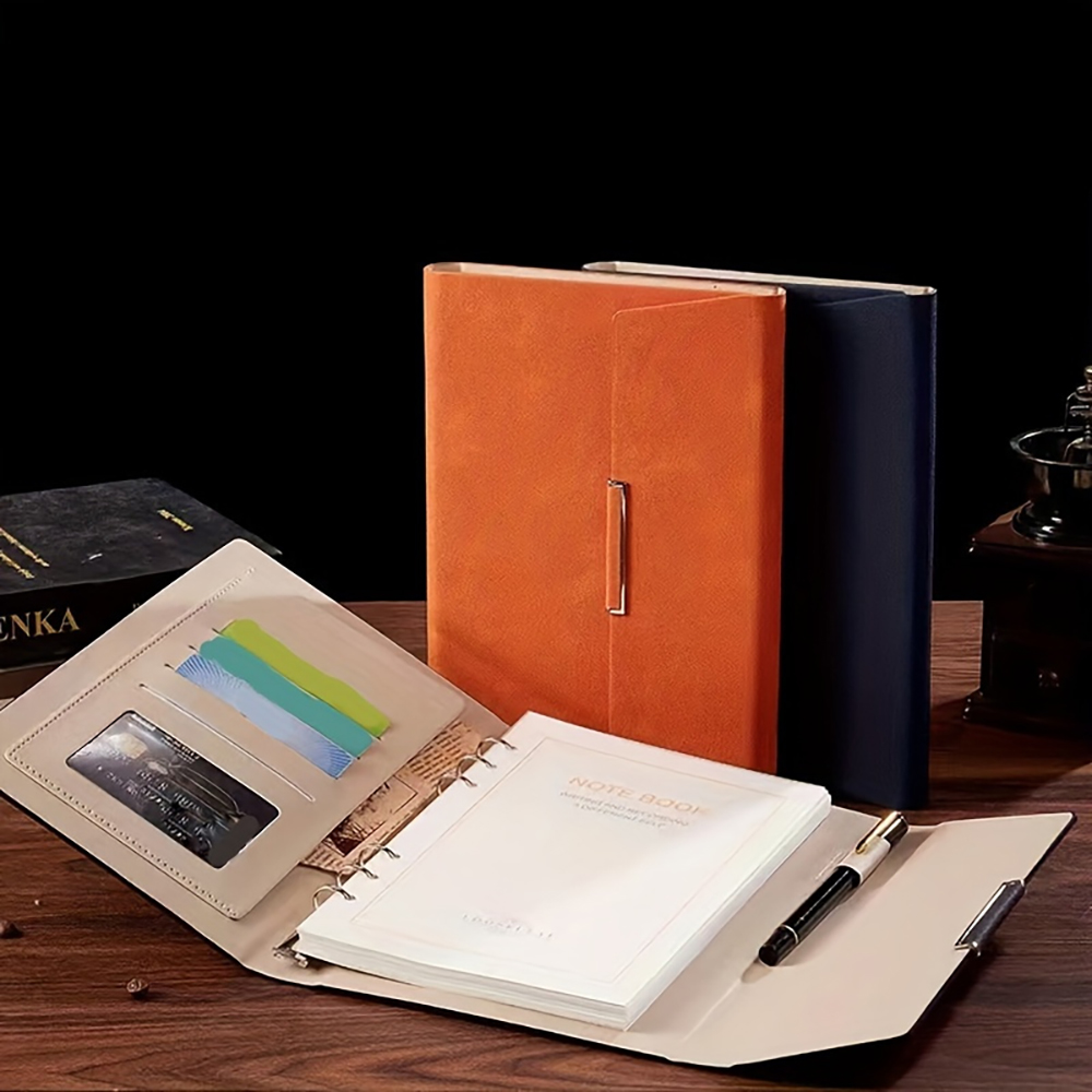 thumbnail video image 2 of A5 Binder Refillable Planner Faux Leather Notebook  with Card Pen Holder Outdoor Journal  Agenda DIY Birthday Gift  Lined Paper Hardcover Executive with, 2 of 15