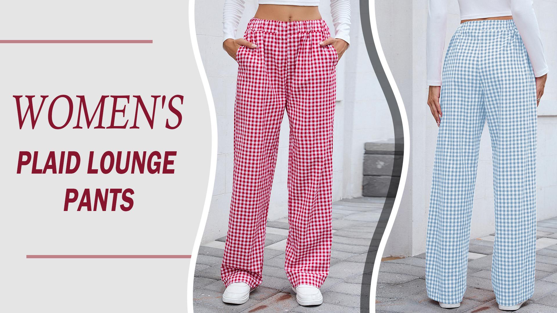 thumbnail video image 2 of Aivtalk Womens Striped Gingham Pants Cotton Pajama Lounge Boxer Pants Casual Plaid Pj Bottoms Y2K Beach VacationTrousers with Pockets Light blue XL, 2 of 7