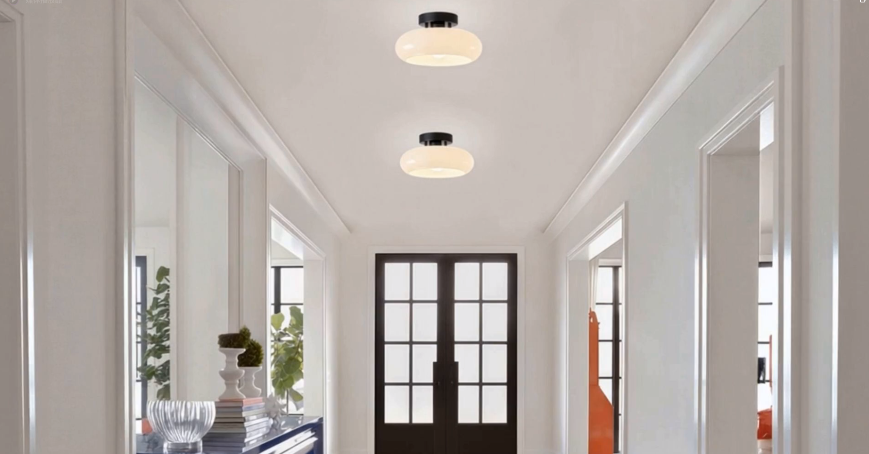 thumbnail video image 2 of Semi Flush Mount Ceiling Light,11inch Mid-Century Modern Light Fixture,Black Hallway Light Fixtures with White Milk Glass Shade,Vintage Lighting fixtures for entryway,Bedroom,Kitchen,Porch, 2 of 8