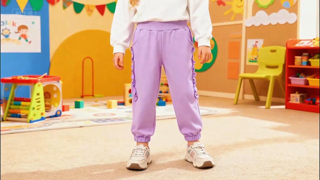 thumbnail video image 2 of HILEELANG Toddler Girls' Jogger Pants 3-Pack Pull on Cotton French Terry Solid Grey Navy pink Ruffle Pocket SweatPants 3Y, 2 of 9