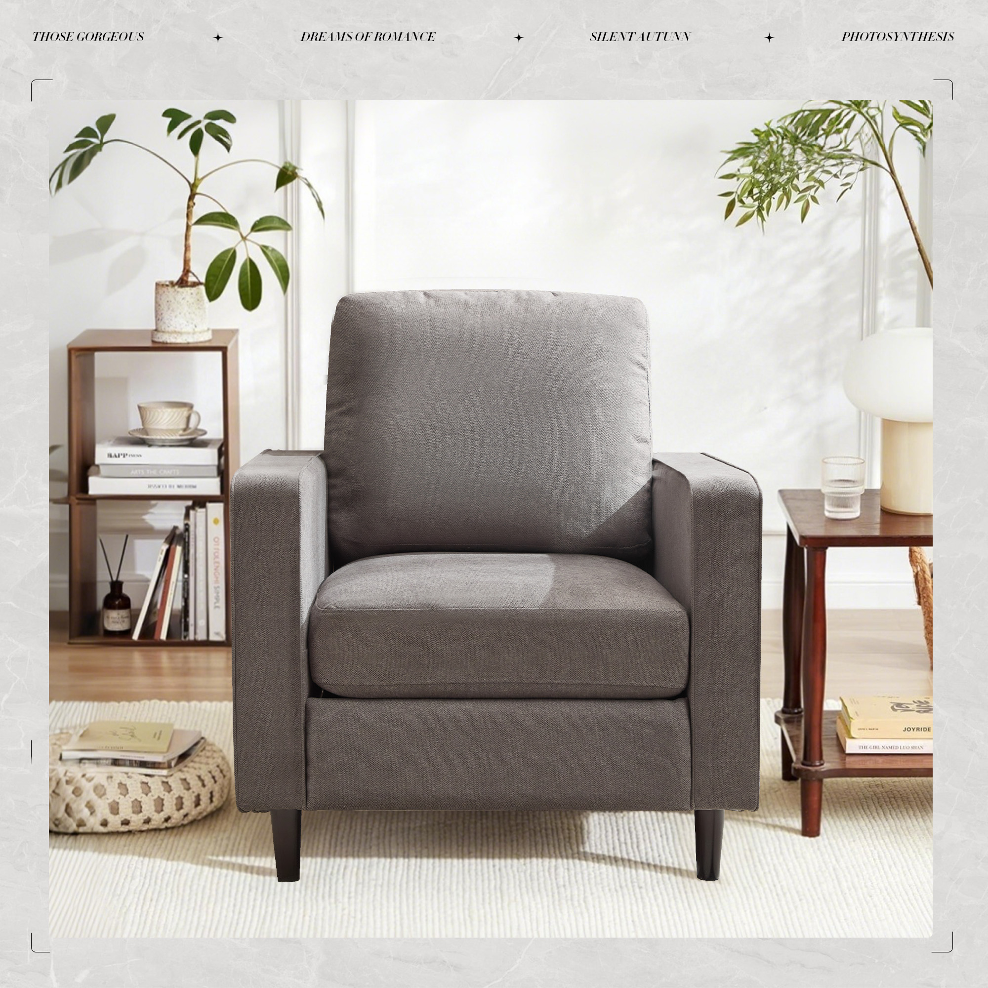 thumbnail video image 2 of JONPONY Mid-Century Accent Chair,Modern Linen Fabric Armchair for Living Room,Comfy Upholstered Reading Accent Chairs for Bedroom,Single Sofa Chair with Wood Legs, Dark Grey, 2 of 12