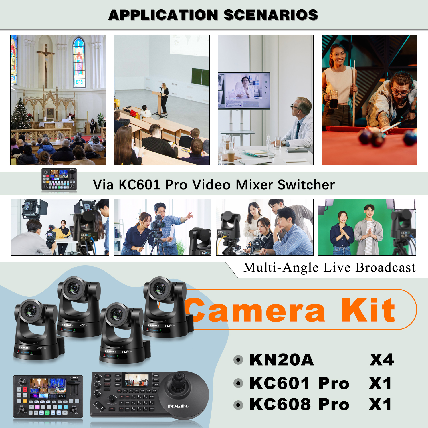 thumbnail video image 2 of FoMaKo 1080P NDI Video Camera Bundle(4 *20x ndi optical zoom ptz camera+1*video switcher+1*ptz camera controller), 2 of 15