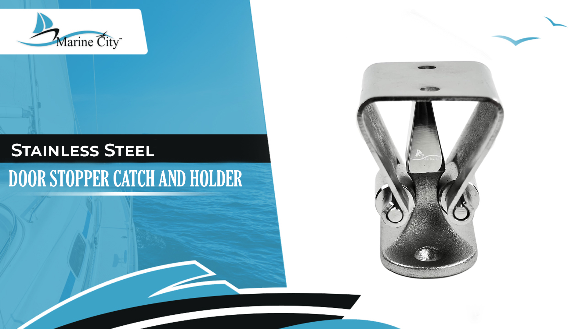 thumbnail video image 2 of MARINE CITY Door Stopper Catch and Holder, Heavy-Duty  Stainless Steel, Rust-Resistant, Height: 1-1/2 inches, Ideal for Boats, RVs, Marine Use, Doors, Cabinets and Hatches, 2 of 8