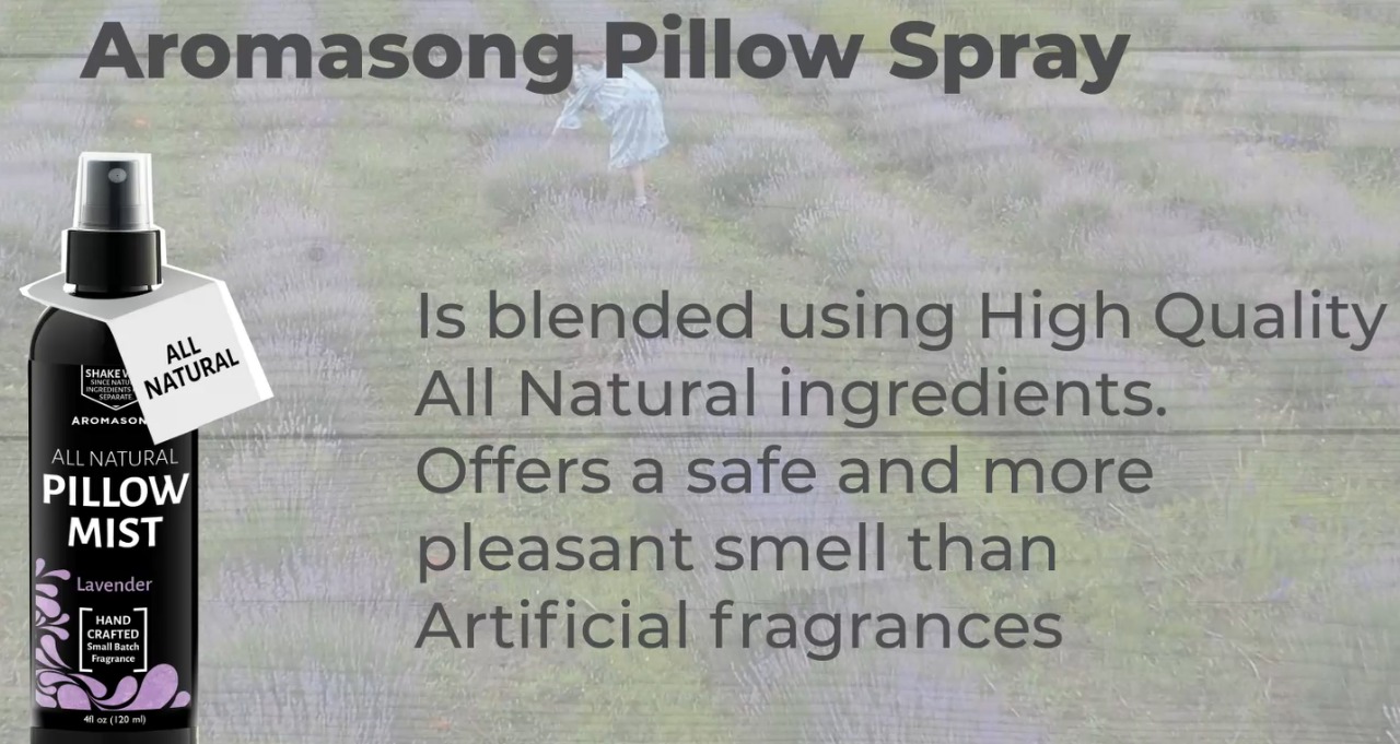 thumbnail video image 2 of Aromasong Lavender Pillow Spray 4 oz | All Natural Sleep Mist for Pillows & Linens, Relaxing Aromatherapy Bedtime Spray, 2 of 9