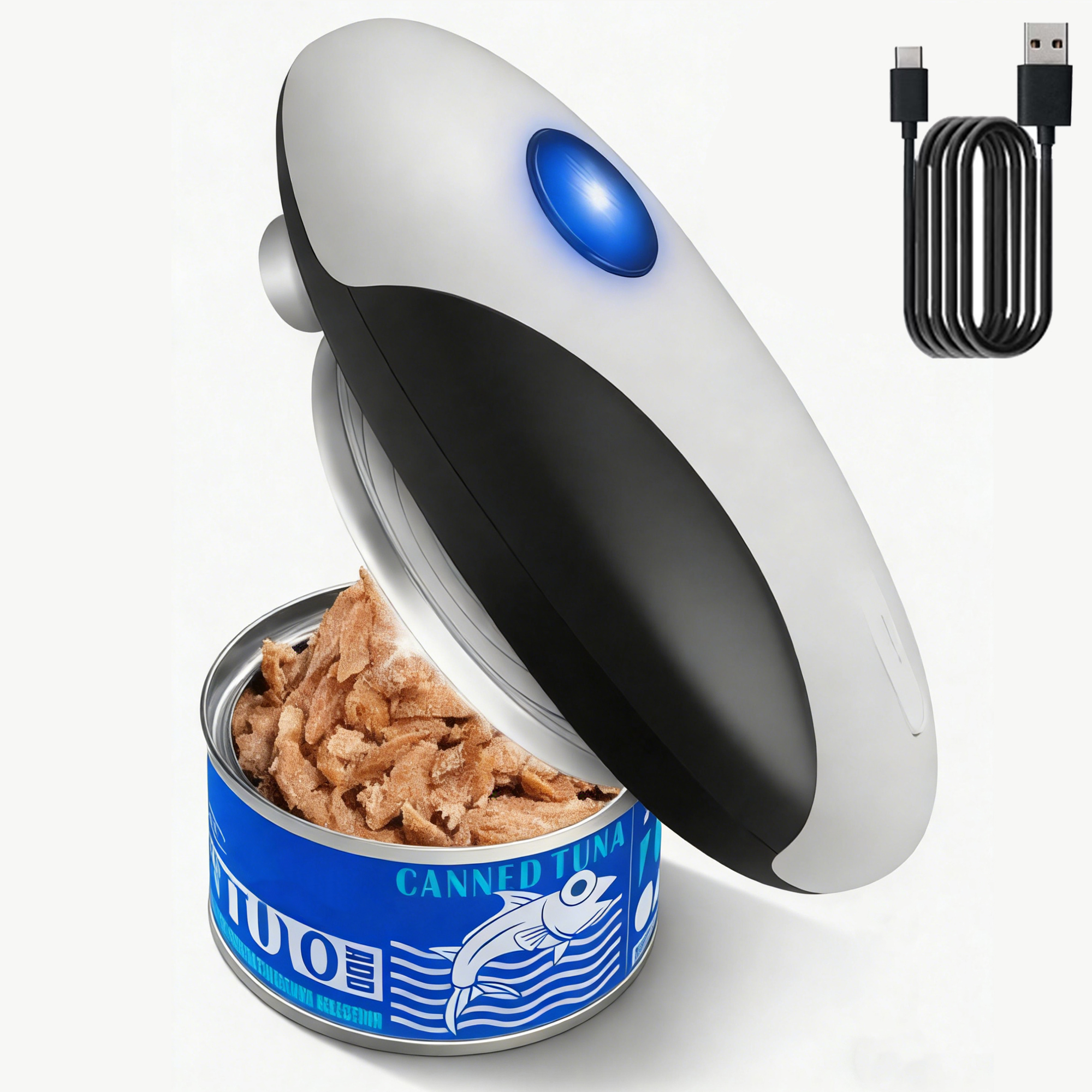 thumbnail video image 2 of JFengqi Electric Can Opener, One-Touch Automatic Can Opener, Rechargeable, Hands-Free, Fits All Can Sizes, Catch for Kitchen & Seniors with Arthritis, 2 of 9