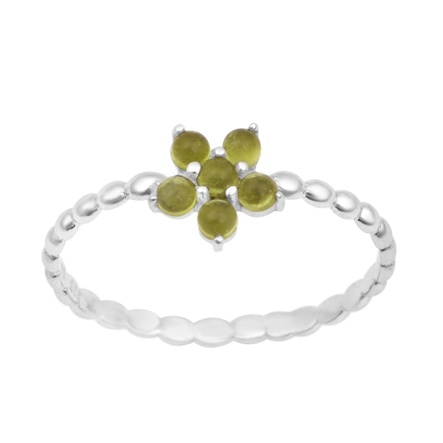 thumbnail video image 2 of Mooneye 0.25 Ctw Round Peridot Gemstone 925 Sterling Silver Flower Stackable Women Wedding Ring, 2 of 7