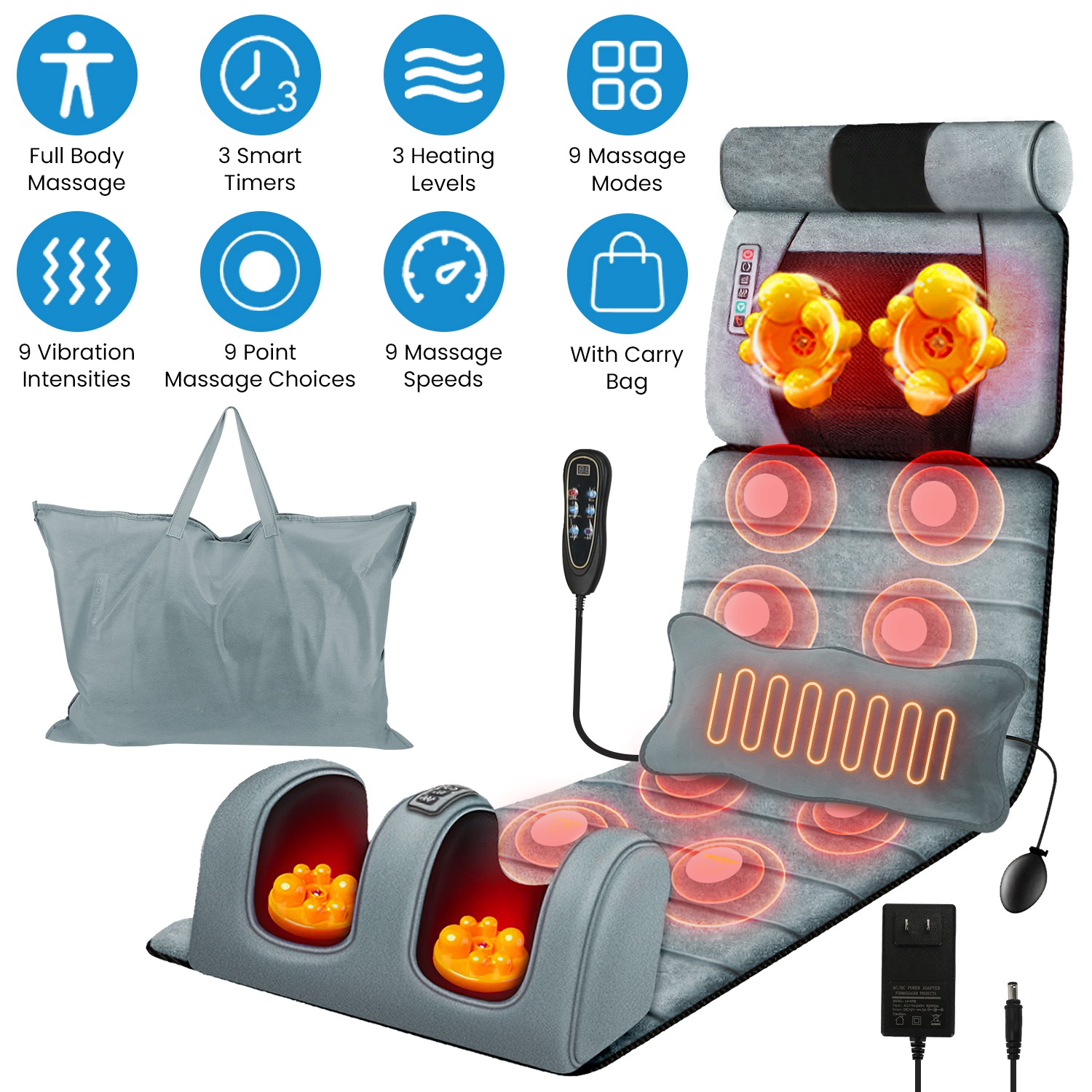 thumbnail video image 2 of TeqHome Massage Mat for Full Body Back Massager with Heat Vibrating Adjustable Heating Level and Intensity Holiday Gifts for Women Men, 2 of 12