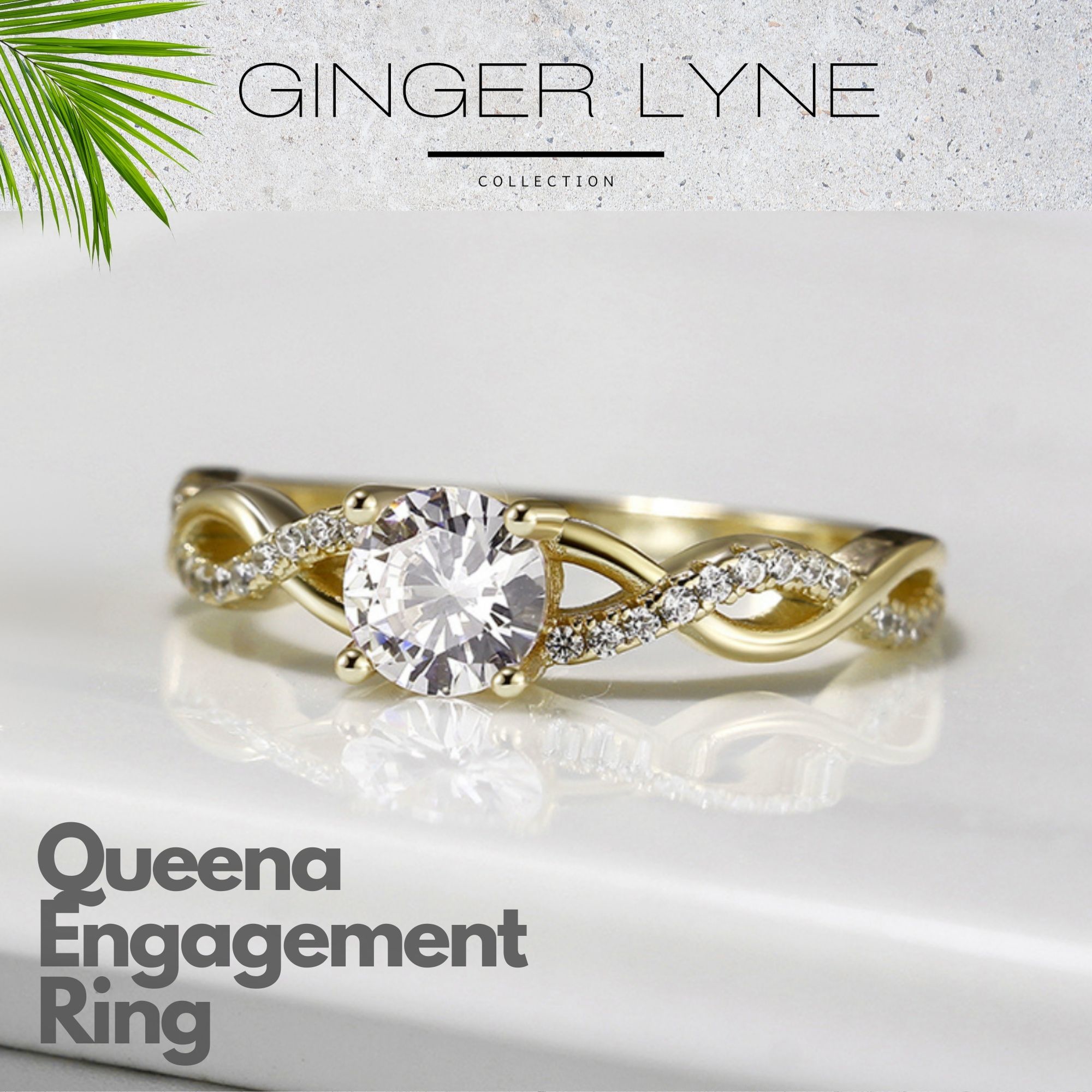 thumbnail video image 2 of Queena Solitaire Engagement Ring for Women Sterling Silver CZ Ginger Lyne Collection, 2 of 7