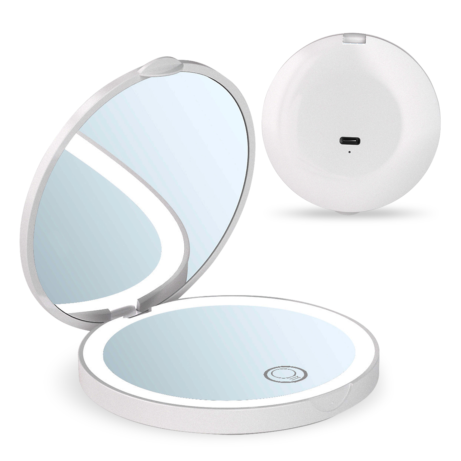 thumbnail video image 2 of SINGOMON LED Travel Makeup Mirror, Dual-Sided 1x/2x Magnifier, 3.2-inch Tri-Color Light Design, Fits Handbags and Pockets, 2 of 8