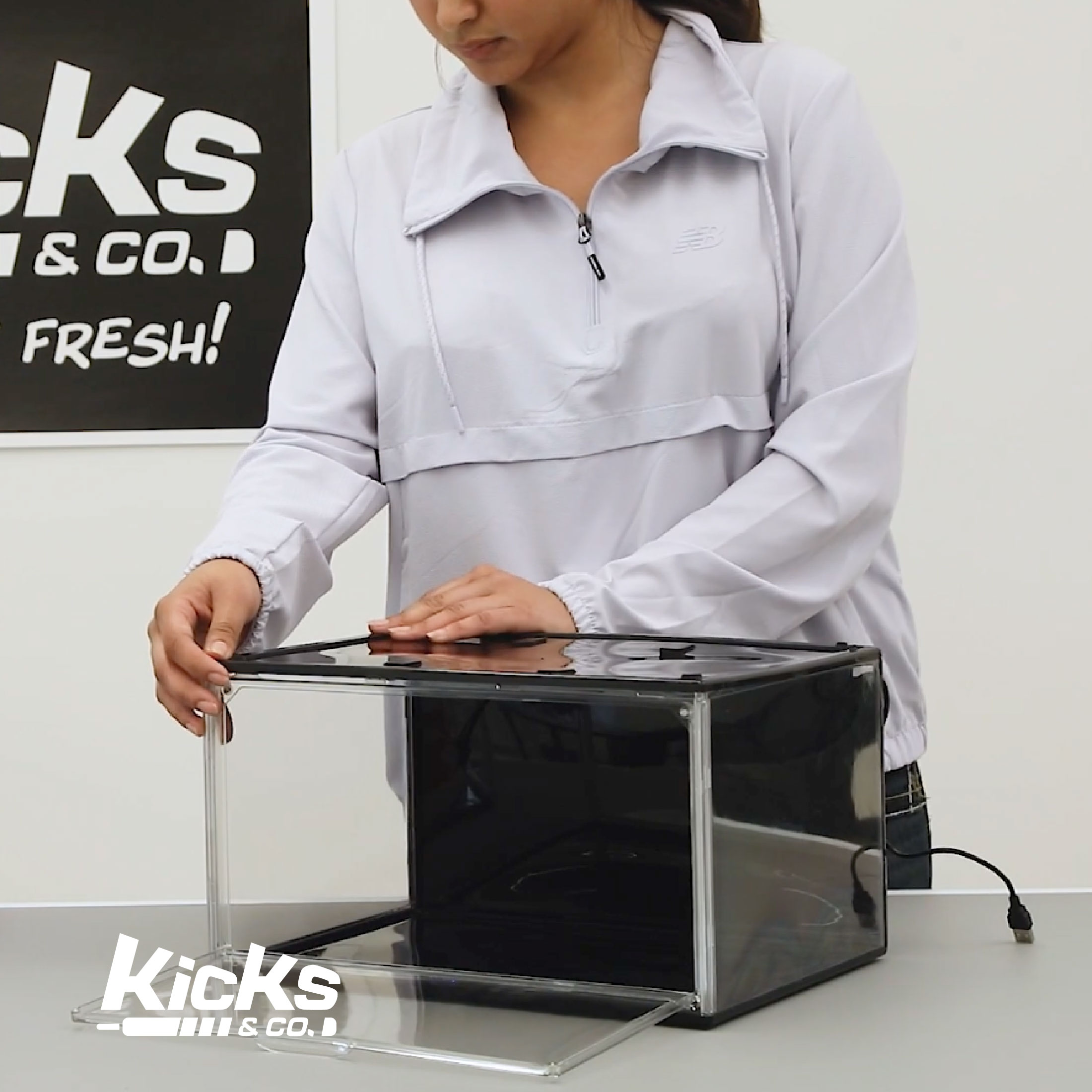 thumbnail video image 2 of Kicks & Co LED Clear Shoe Storage Organizer & Shoe Rack Box, Stackable Display Case with Remote Control, XL, 2 of 10