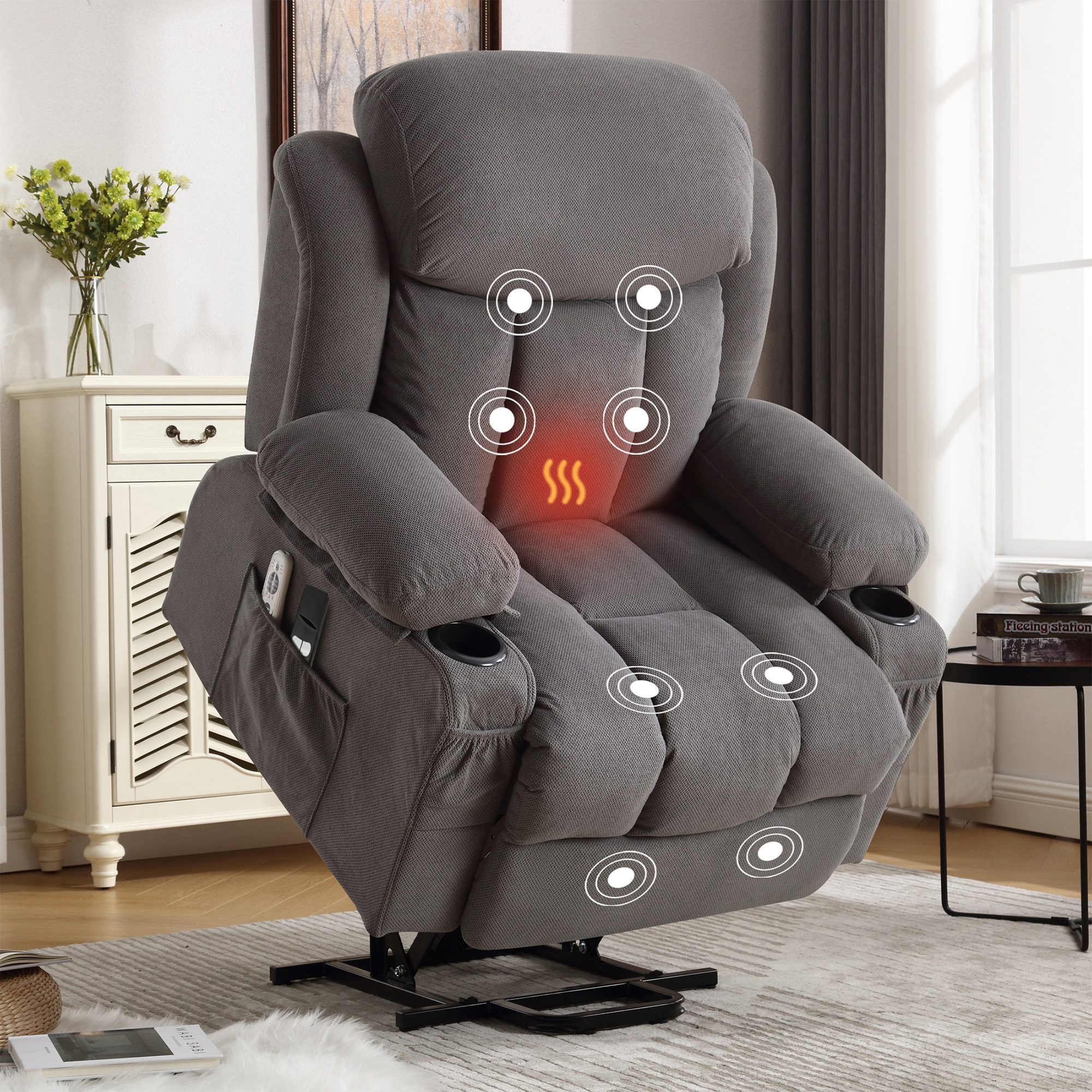 thumbnail video image 2 of Power Lift Recliner Chair for Elderly, Legahome 24.5in Oversized Lift Chair With Massage and Heat Up to 350lbs, 160° Electric Adjustable Power Theater Recliner for Living Room, Gray, 2 of 11