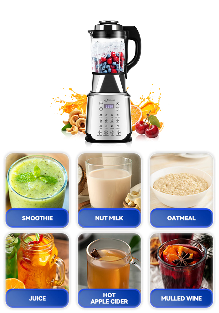 thumbnail video image 2 of ASTRALSHIP Stainless Steel Heating Blenders for Kitchen 1200W High Speed Glass blender, Professional 59oz Countertop Blender and Food Processor Combo with Heating, Auto Clean, 14 Functions, Keep Warm, 2 of 9