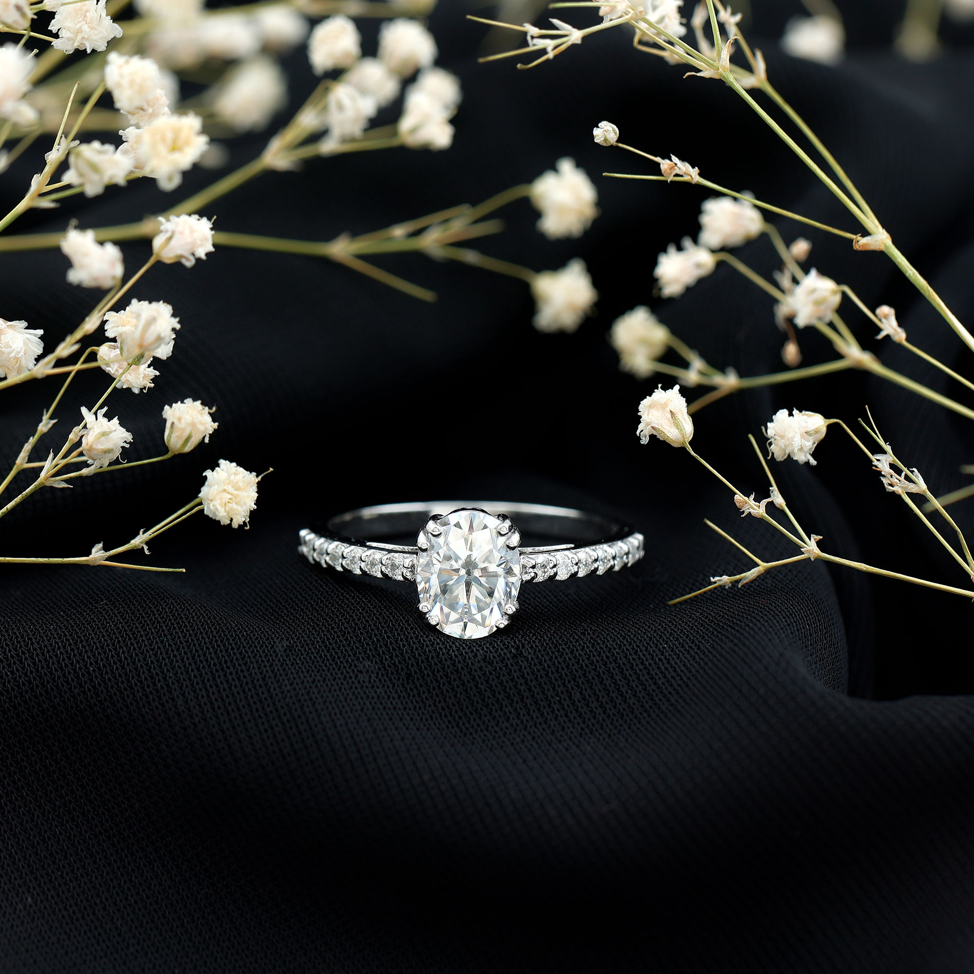 thumbnail video image 2 of Rosec Jewels 2 Carat Moissanite Engagement Ring for Women - 7X9 mm Oval Moissanite Ring - D-VS1 Grade, 10K Yellow Gold, US 4.00, 2 of 7