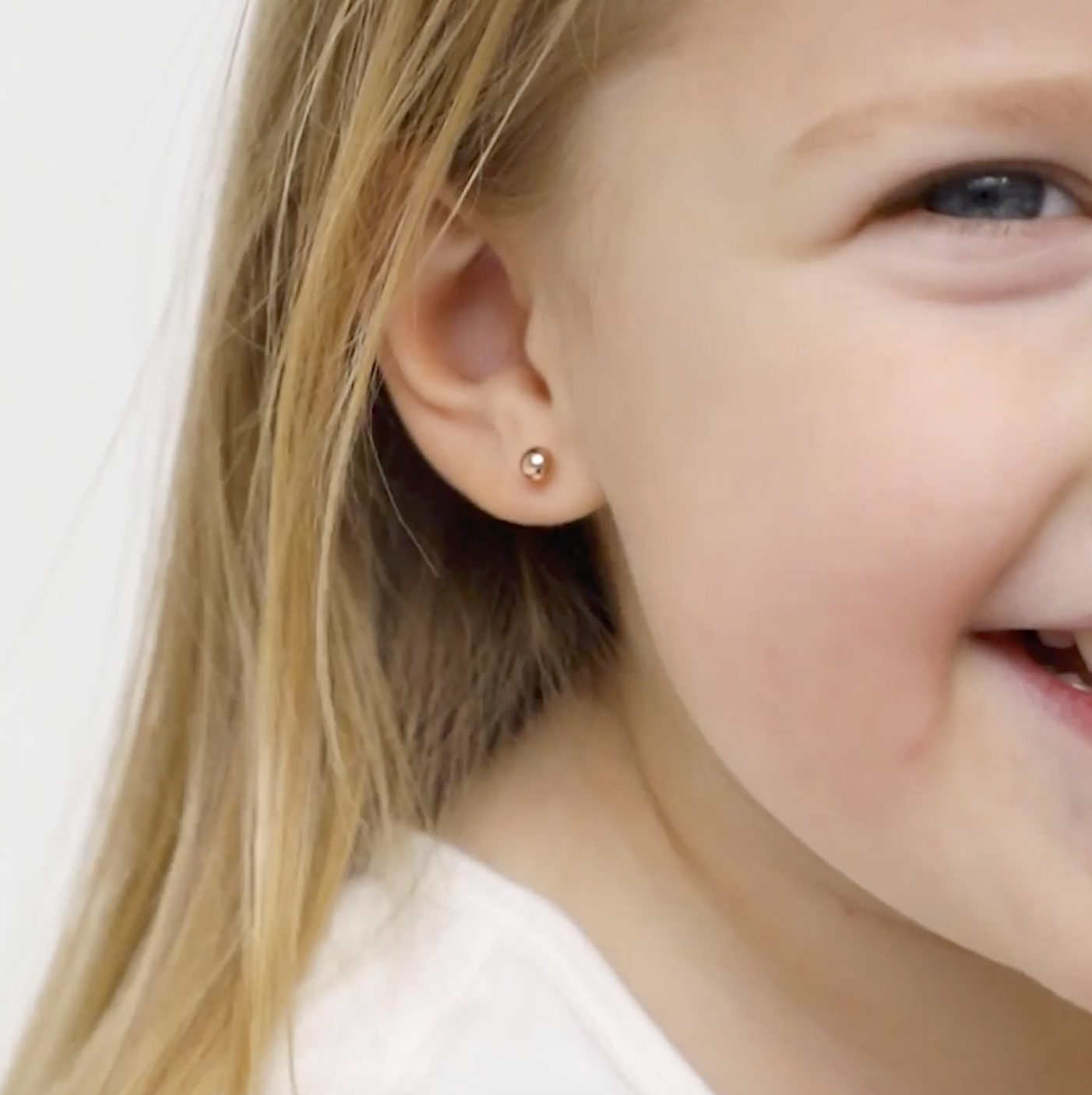 thumbnail video image 2 of 14k Rose Gold 4mm Plain Ball Earrings with Safety Screw Backs for Little Girls, 2 of 8