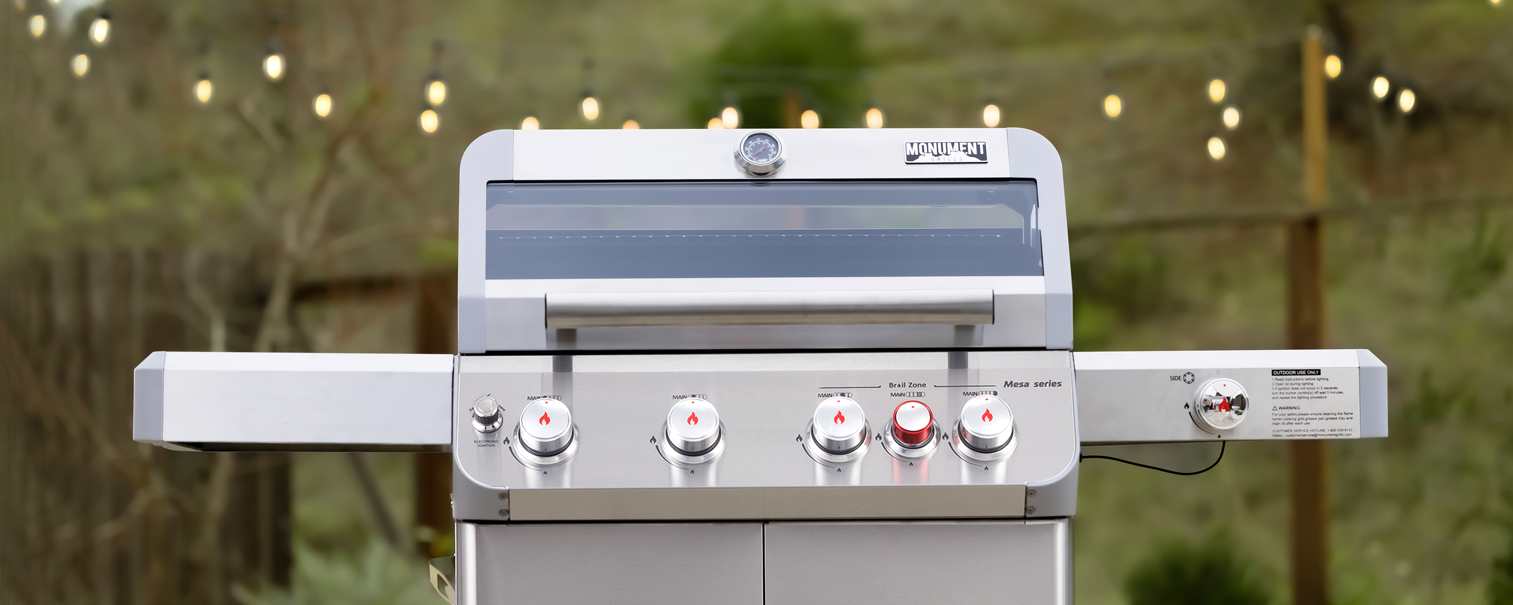 thumbnail video image 2 of Monument Grills Mesa 4-Burner Stainless Steel Propane Gas Grill with Clear View Lid, Side Burner, LED Controls, 2 of 19