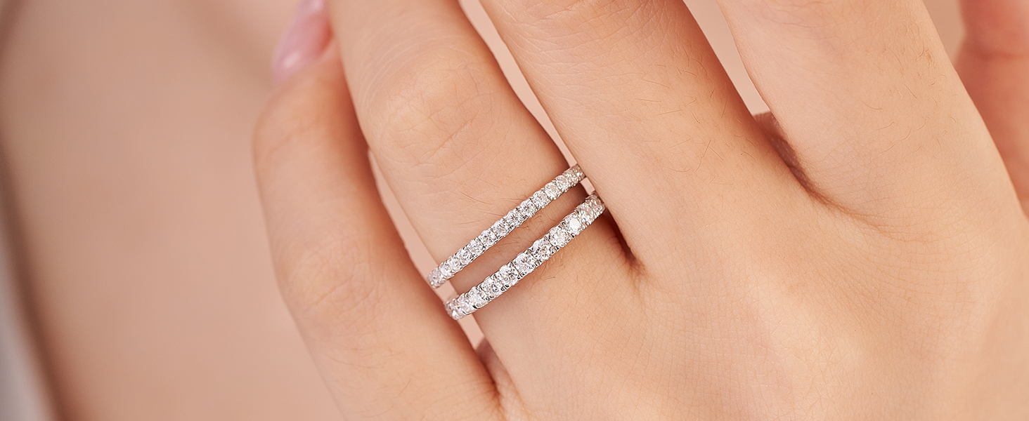 thumbnail video image 2 of IMOLOVE Moissanite Wedding Band Wedding Rings for Women 925 Sterling Silver Rings with 18K White Gold Plated Eternity Stackable Engagement Ring Anniversary Band 0.42CT, Size 9.5, 2 of 8