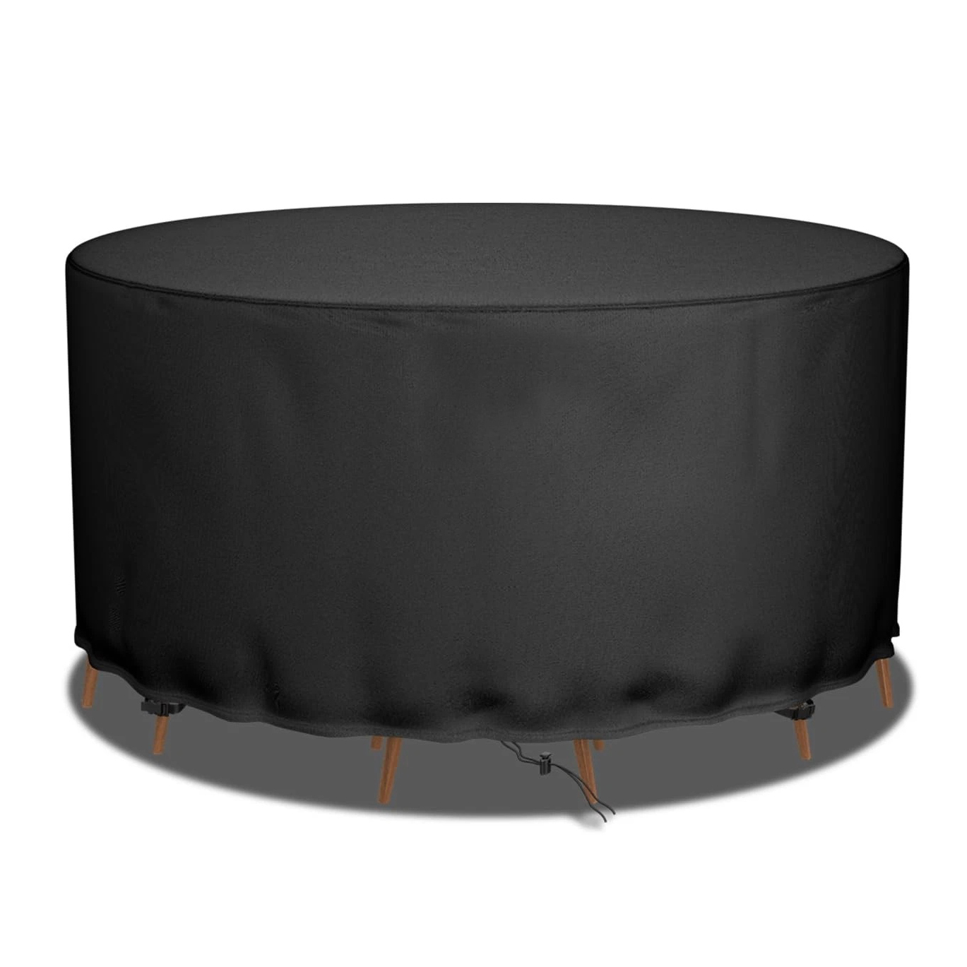 thumbnail video image 2 of SHELTUSE 84'' DIA x 28'' H Heavy Duty Patio Furniture Covers Round Garden Table Cover with Storage Bag Oxford Cloth Waterproof Table Covers Thick Outdoor Tables Black, 2 of 7