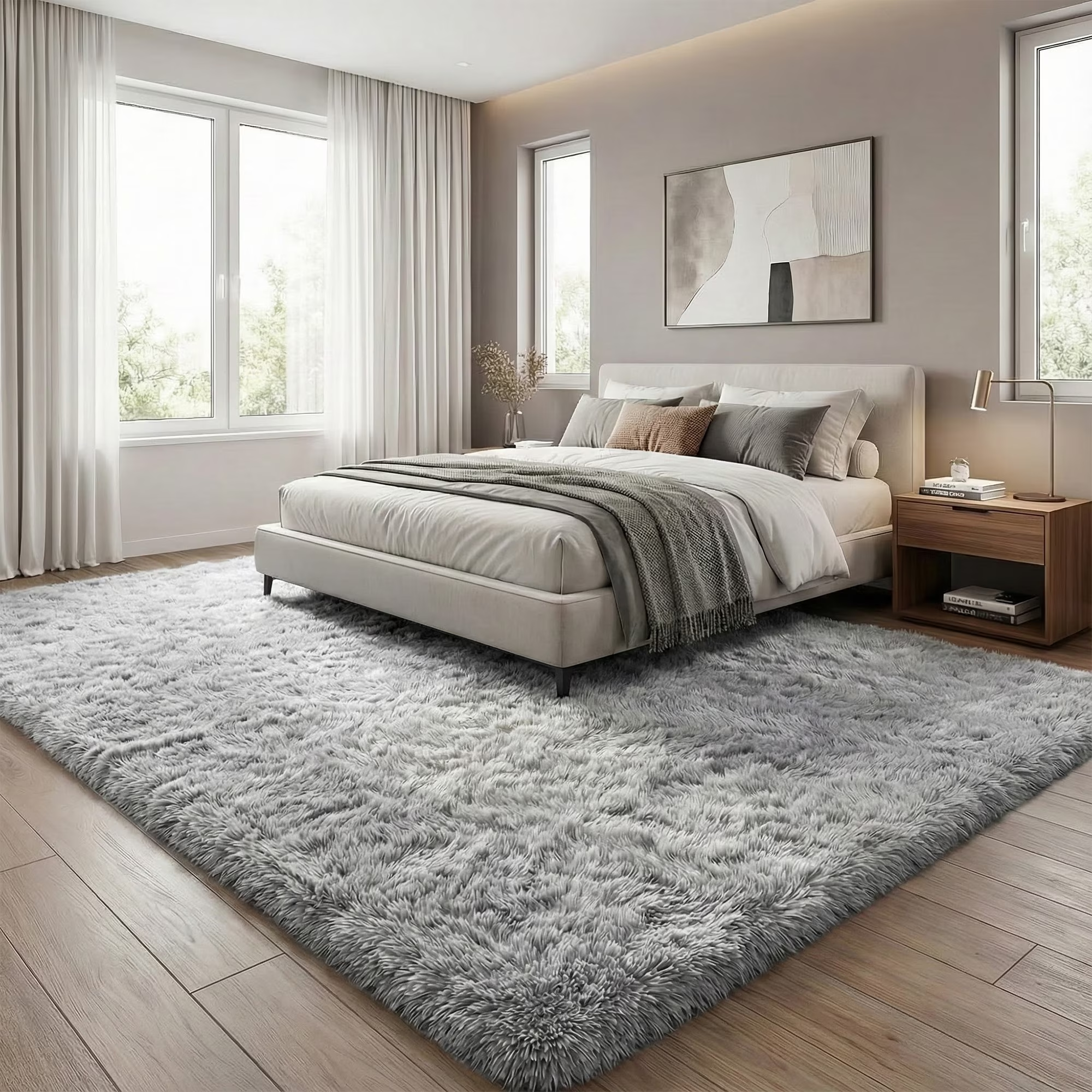 thumbnail video image 2 of Rugs for Living Room, 6'x9' Soft Fluffy Area Rug for Bedroom, Plush Decorative Rug with Anti-Skid Backing, Indoor Home Carpet for Living Room, Grey, 2 of 6