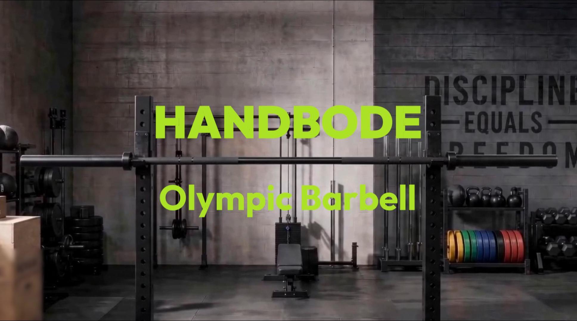thumbnail video image 2 of HANDBODE Olympic Barbell Bar 6.5 ft - 35 lb (15 kg) Weightlifting Bar for Powerlifting, Squat - 1000 lb Capacity, Hard Chrome Finish, Professional Knurling - Home & Gym Strength Training, 2 of 10
