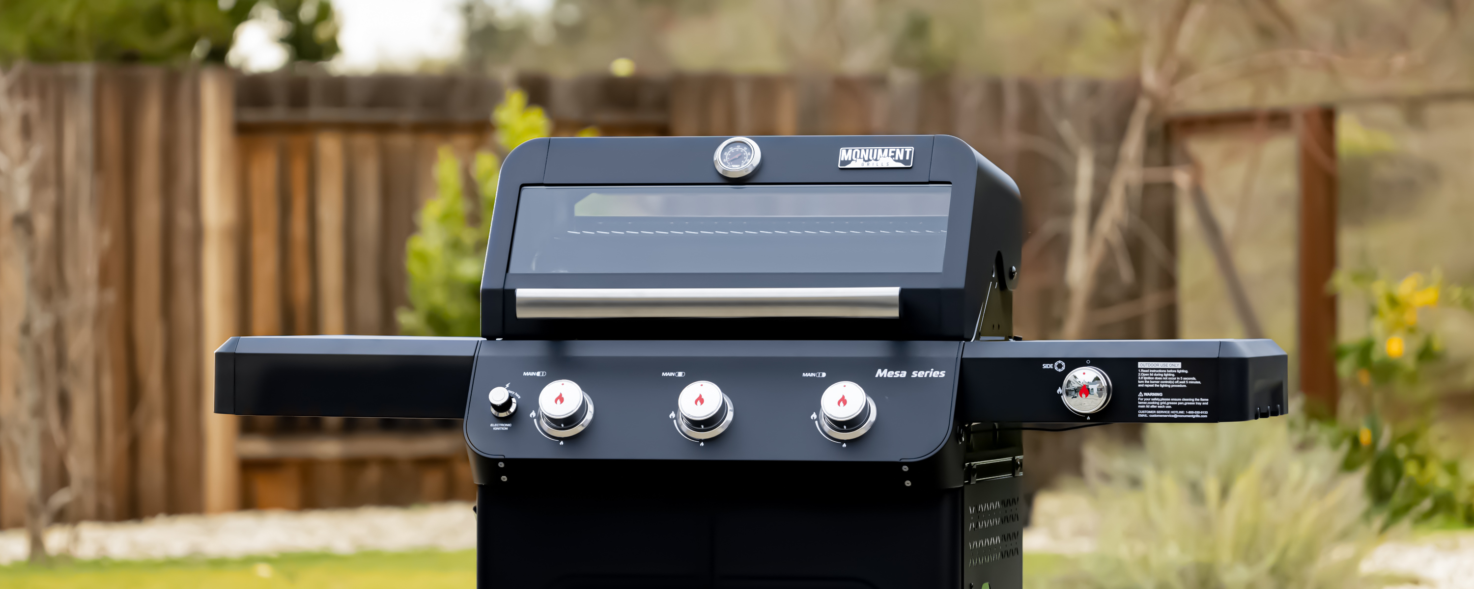 thumbnail video image 2 of Monument Grills Mesa 3-Burner Black Propane Gas Grill with Clear View Lid and LED Controls, 2 of 23