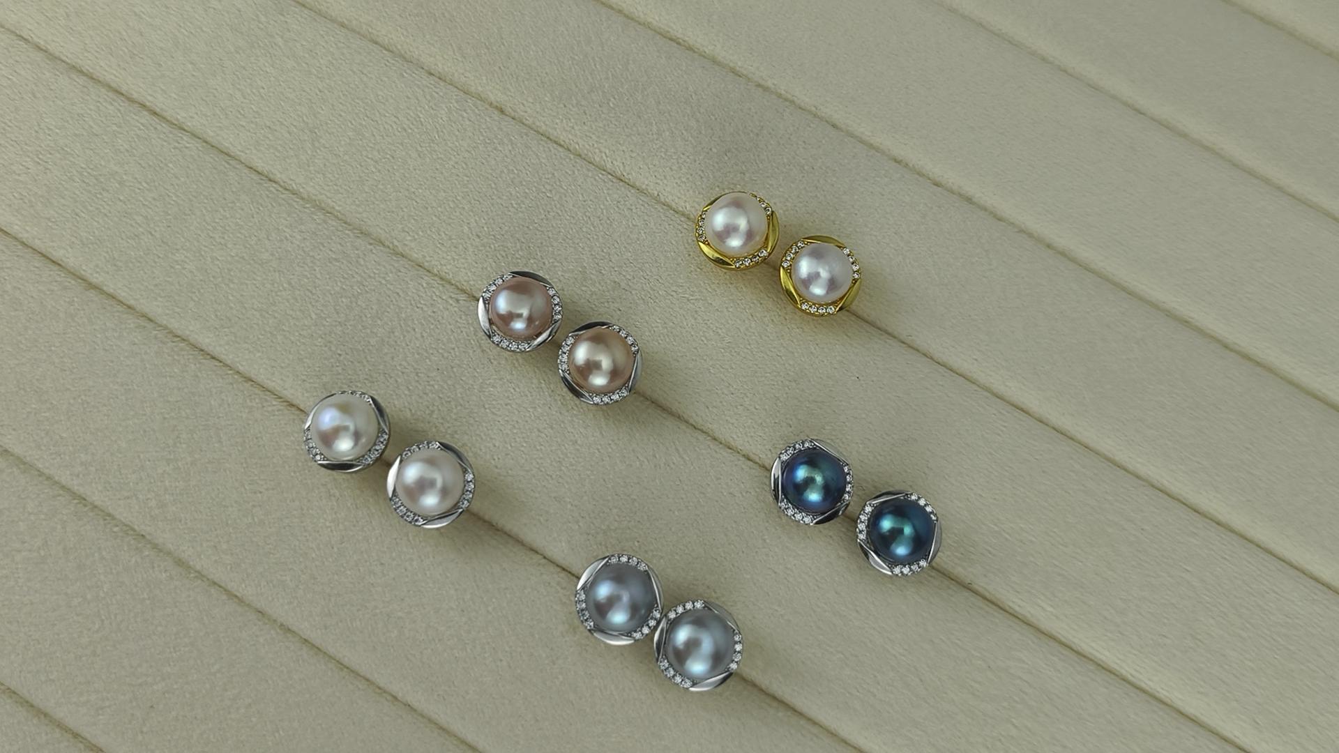 thumbnail video image 2 of Yami 8-8.5mm Freshwater Cultured White Pearl Earrings Studs in 925 Sterling Silver Mother's Day Jewelry Gifts for Women, 2 of 9