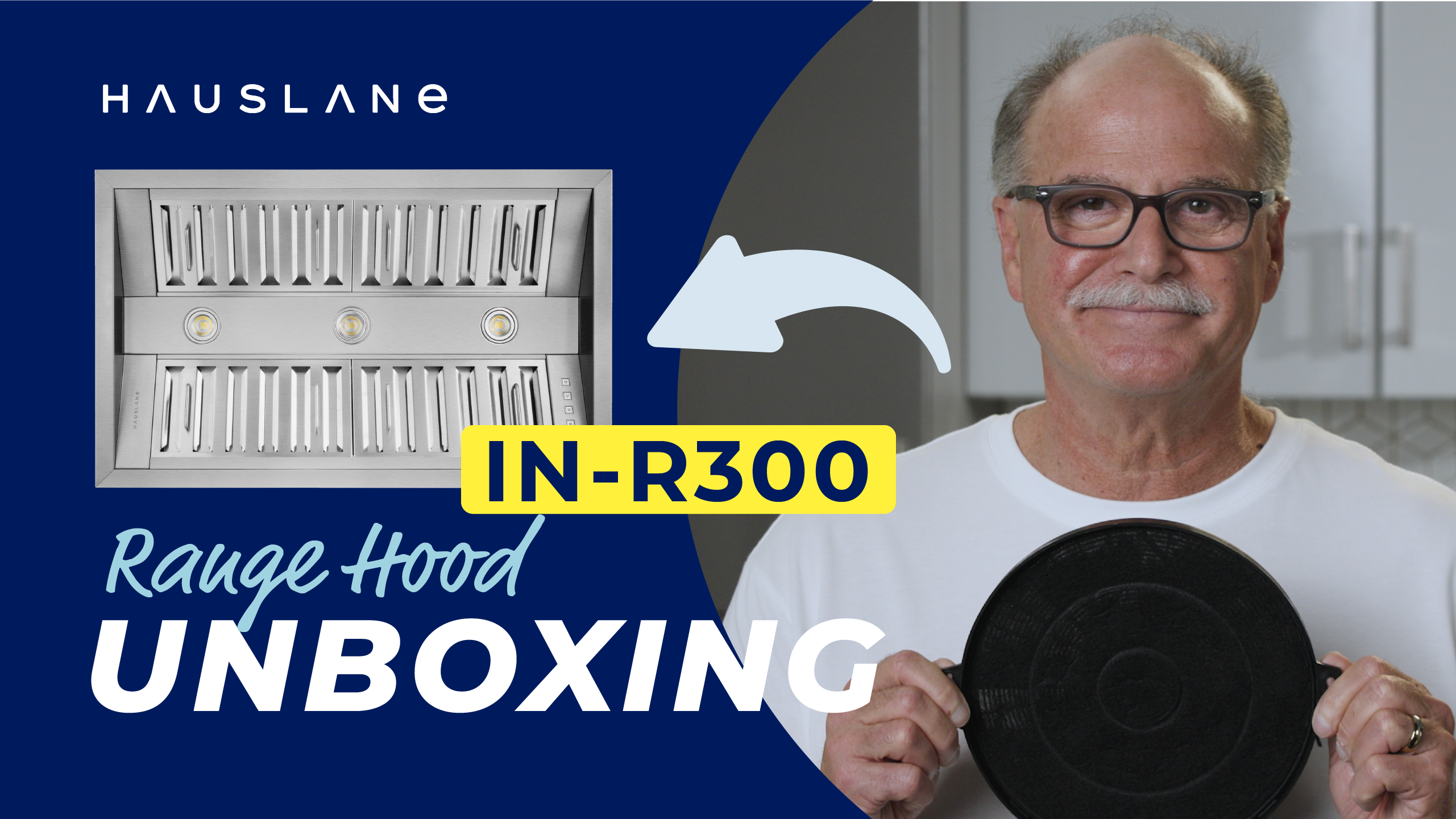 thumbnail video image 2 of Hauslane | Pro-Style 34” IN-R300 Built-In Range Hood, 21” Deep | Low Noise Performance | Contemporary Design, Full-Size Handles, Professional-Grade Baffle Filters & Grease Tray, LED, 2 of 14