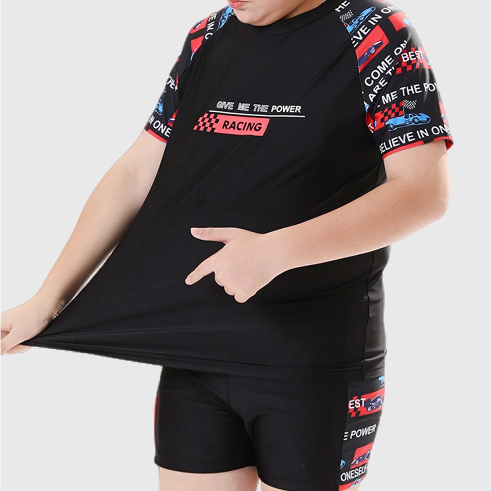 thumbnail video image 2 of SGMVNU Boys Rash Guard Swimsuit with Swim Trunks Boys Swim Trunks 14-16 Big Kids Two Piece Swimwear Short Sleeve Sunsuit Beachwear, Size 11-12 Years ,Navy, 2 of 8